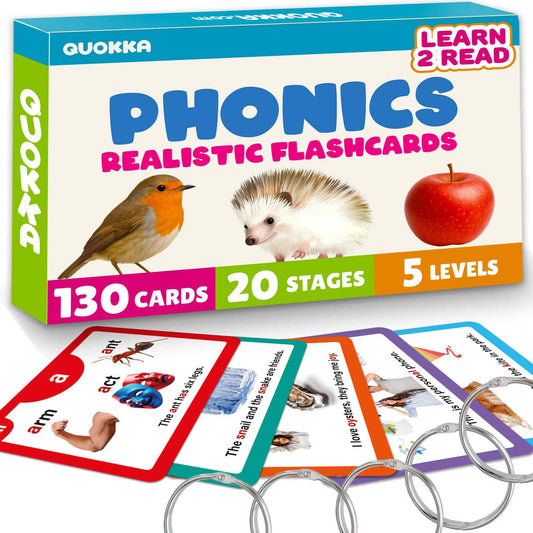 QUOKKA Phonics Flash Cards for Kids Ages 4-8 – 20 Phonic Stages 130 Card Games for Kids Ages 3-5 and 6-8 – Learn to Read Games & Reading Manipulatives for Phonemic Awareness – Alphabet CVC Blends etc
