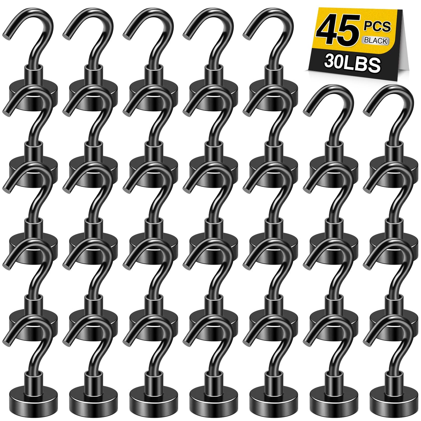 DIYMAG Magnetic Hooks for Refrigerator, Extra Strong Cruise Hook, Heavy Duty Earth Magnets with Hook for Hanging, Magnetic Hanger for Cabins, Grill (45P-Black)