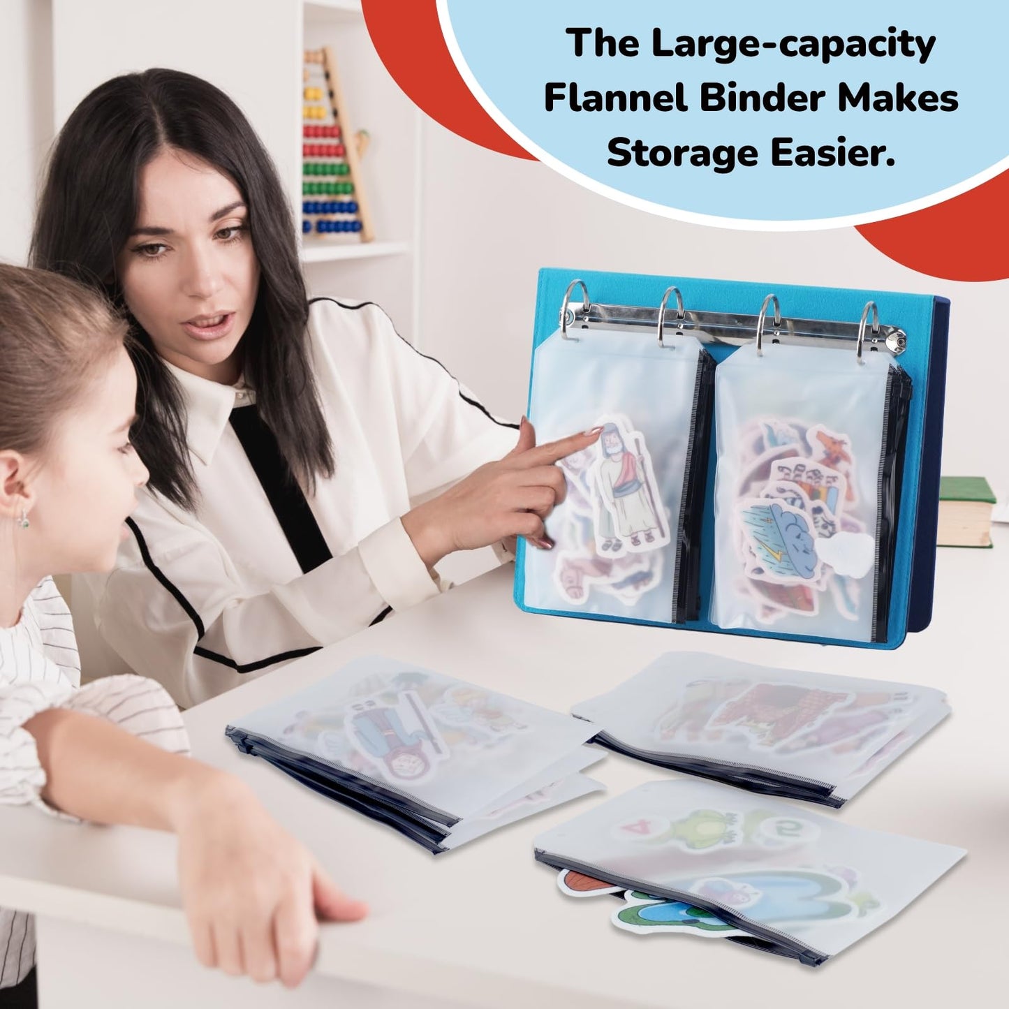 CHEFAN Felt Board for Teachers, 2 Pack Storytelling Flannel Board with 16 Storage Bags, Freestanding Double-Sided Felt Story Display for Preschool & Classroom