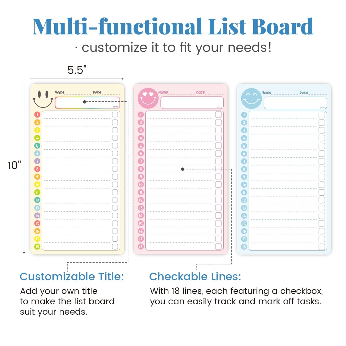 JJPRO Magnetic Multi-Functional to Do List for Fridge - 10" x5.5“ Home Checklist for Kids and Teens,Daily Checklist for Toddlers,Magnetic to Do List for Refrigerator-Blue,Pink&Yellow