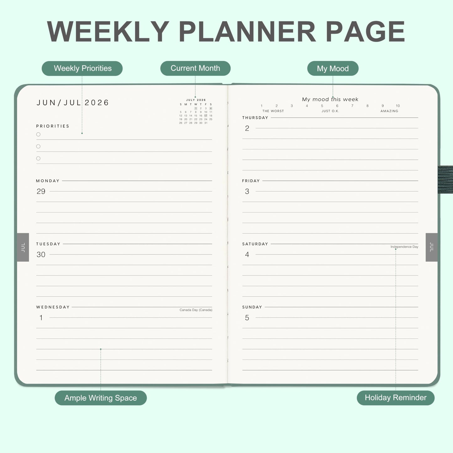 And Per Se Academic Planner 2026-2027 – Weekly & Monthly Planner, July 2026 to June 2027, A5 Leather Hardcover with Inner Pocket – Student & Teacher Organizer, 5.7" x 8"(Green)