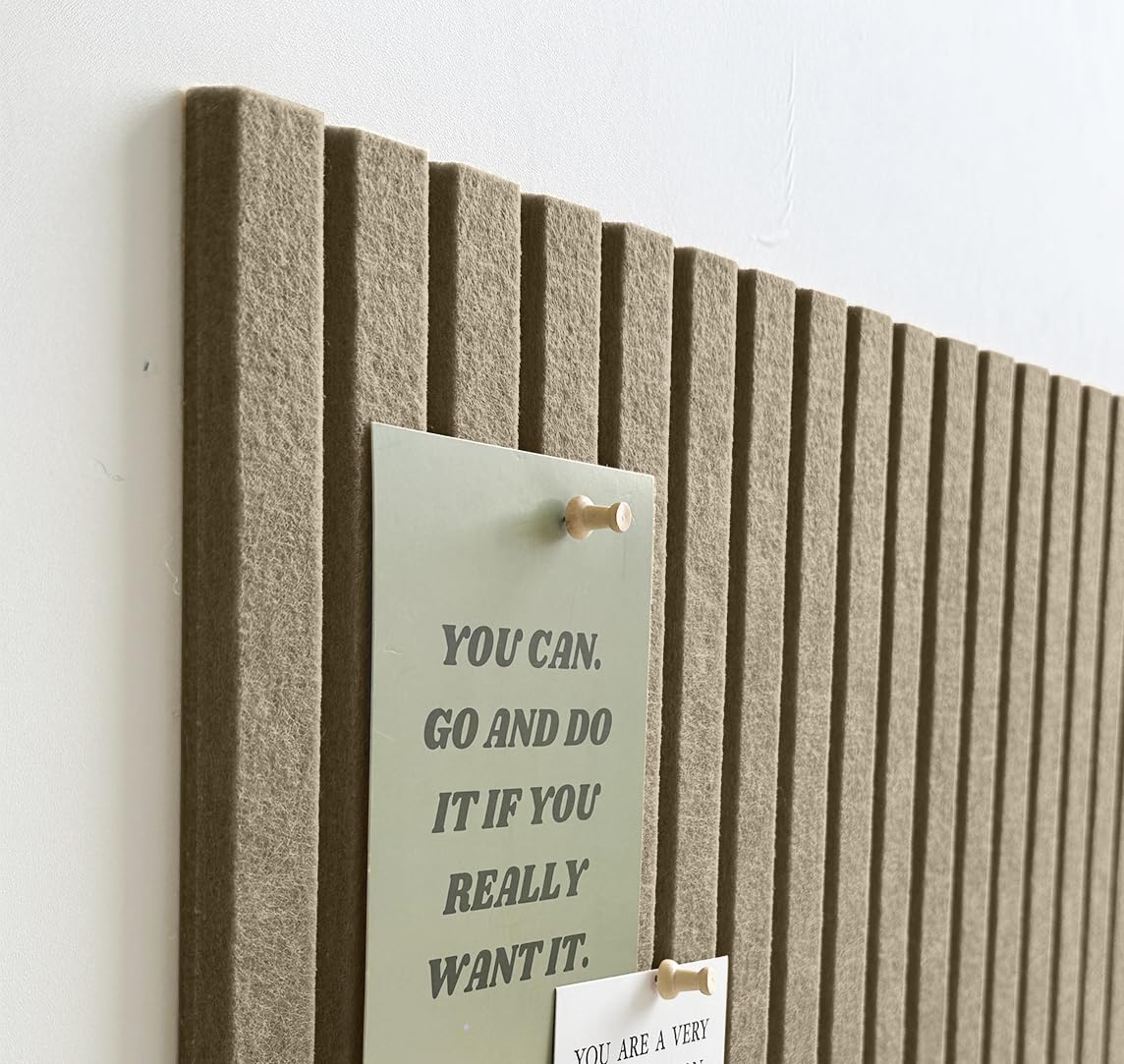 Large Cork Board for Office, 8 Pack Felt Wall Tiles with Slat Wall Paneling and Safe Removable Adhesive Tabs, Felt Bulletin Board Pin Board Cork Boards for Walls - Light Brown