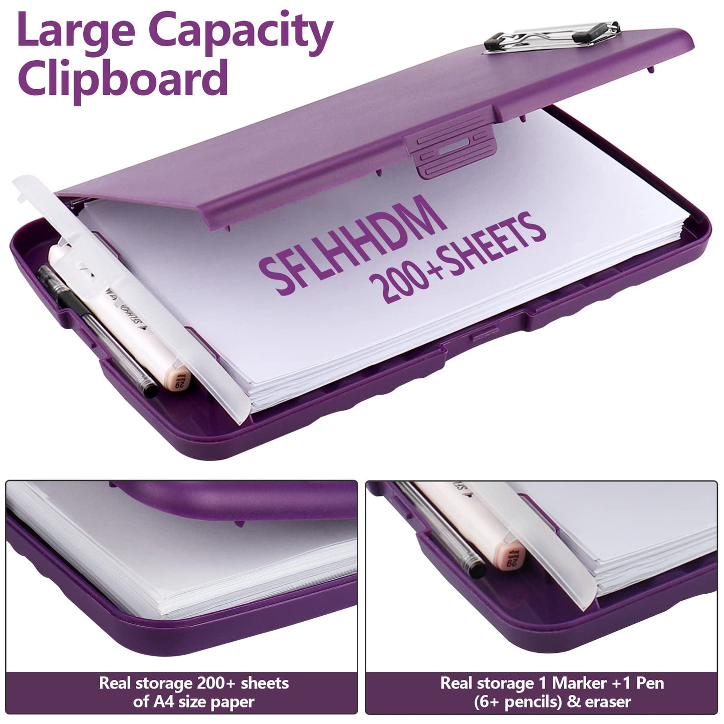 SFLHHDM Purple Clipboard, Clip Boards 8.5x11, Teacher Clipboards with Storage, Plastic Clipboard with Pen Holder, Clipboards Storage for Women Teachers Work, School & Office Supplies