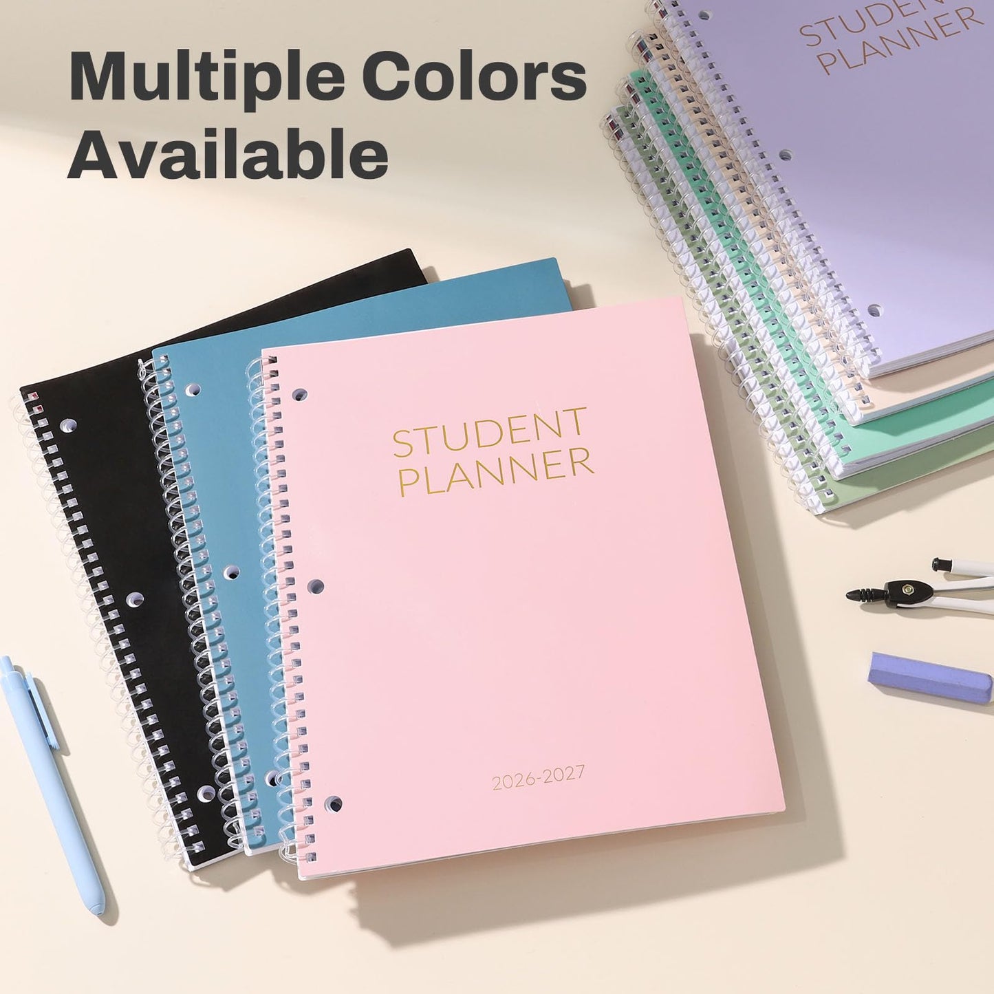 Student Planner 2026-2027, SUNEE Academic Weekly & Monthly Plan Book, Jul. 2026 - Jun. 2027, 8.5"×11" School Planner, Lesson Plan Book with Week's Goals, Bookmark, Monthly Tabs, 3-Hole Punched, Beige