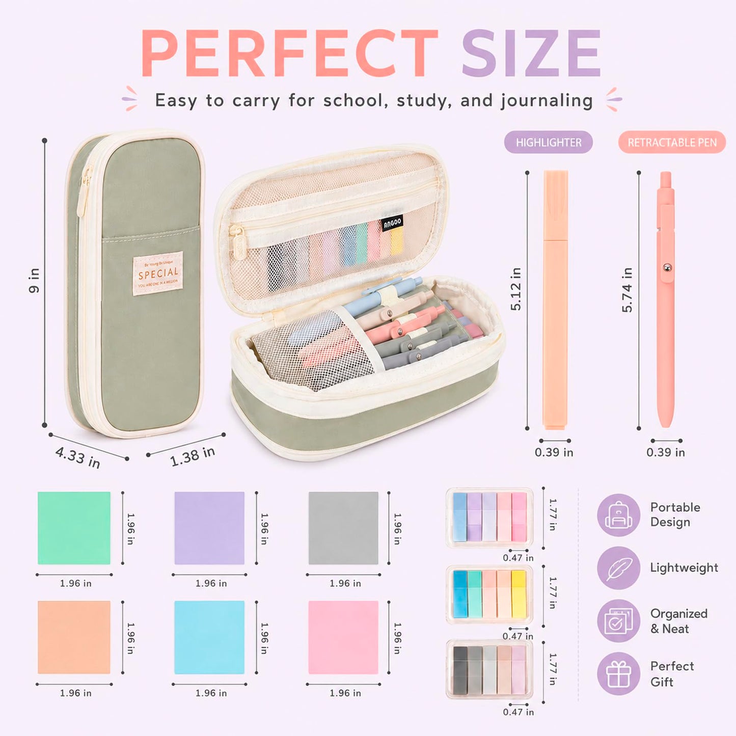 27 Pcs Aesthetic School Supplies Include 12 Pcs Aesthetic Highlighters Bible 1 Ppcs Big apacity Pen Case Bag 5 Pcs Retractable Quick Dry Gel Ink Pens 9 Pads Clear Sticky Tabs for School Office Home