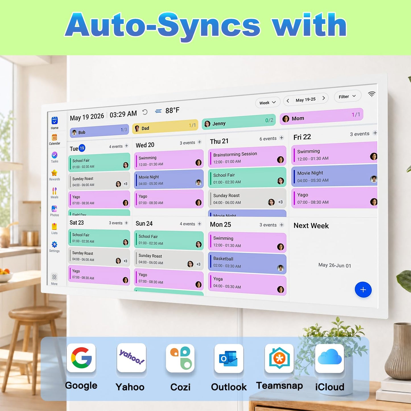 32" Digital Calendar Chore-Chart for-Wall-Planner - Interactive Touchscreen Display Electronic Calendar Picture Frame, Star Reward, Sync Google iCloud Outlook Calendar, Gifts for Mom, Wall Mount White