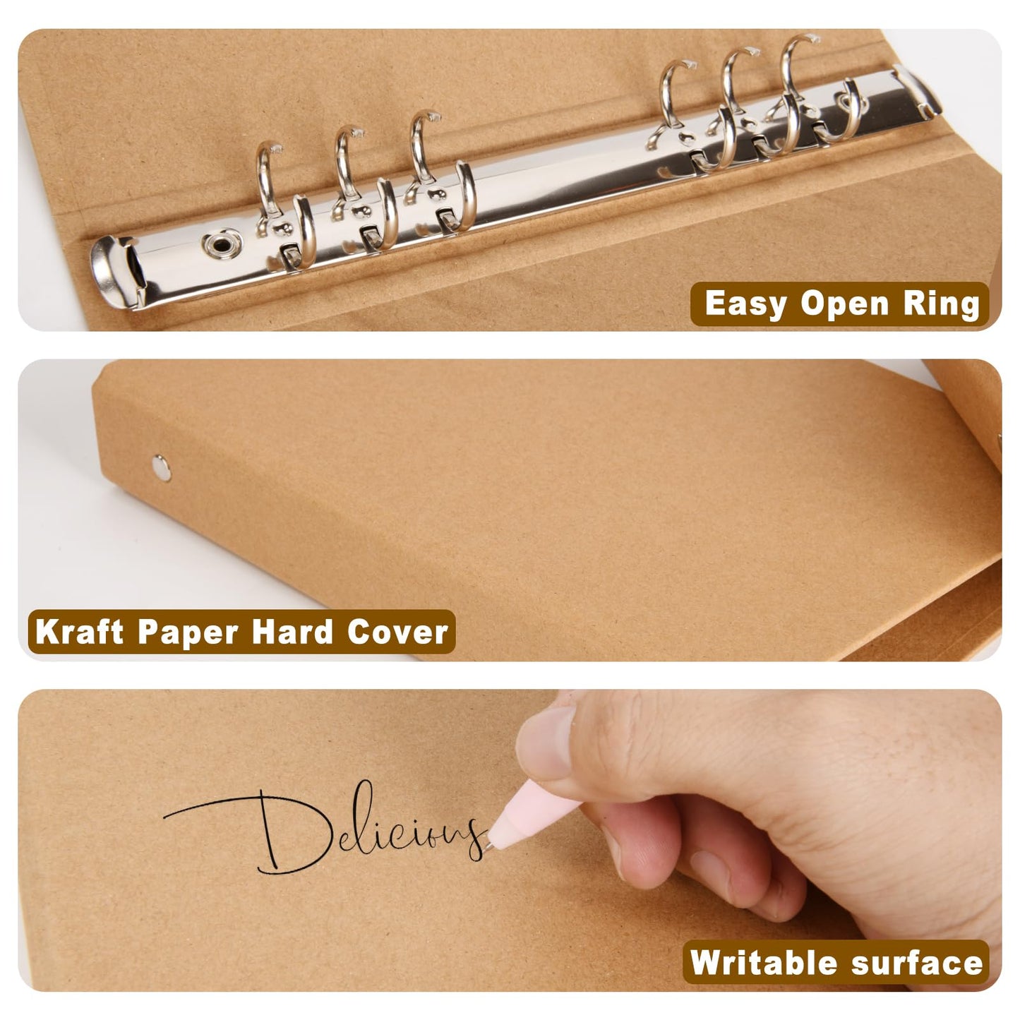 A5 Kraft Binder 6-Holds Round Ring Binder 2 Pack, Durable Binding Hard Cover Protector for Journal,Notebook,Inserted Sheets and Refill Paper,Fit for A5 6-Hole Paper,holds 200 Sheets Capacity (A5 Size)