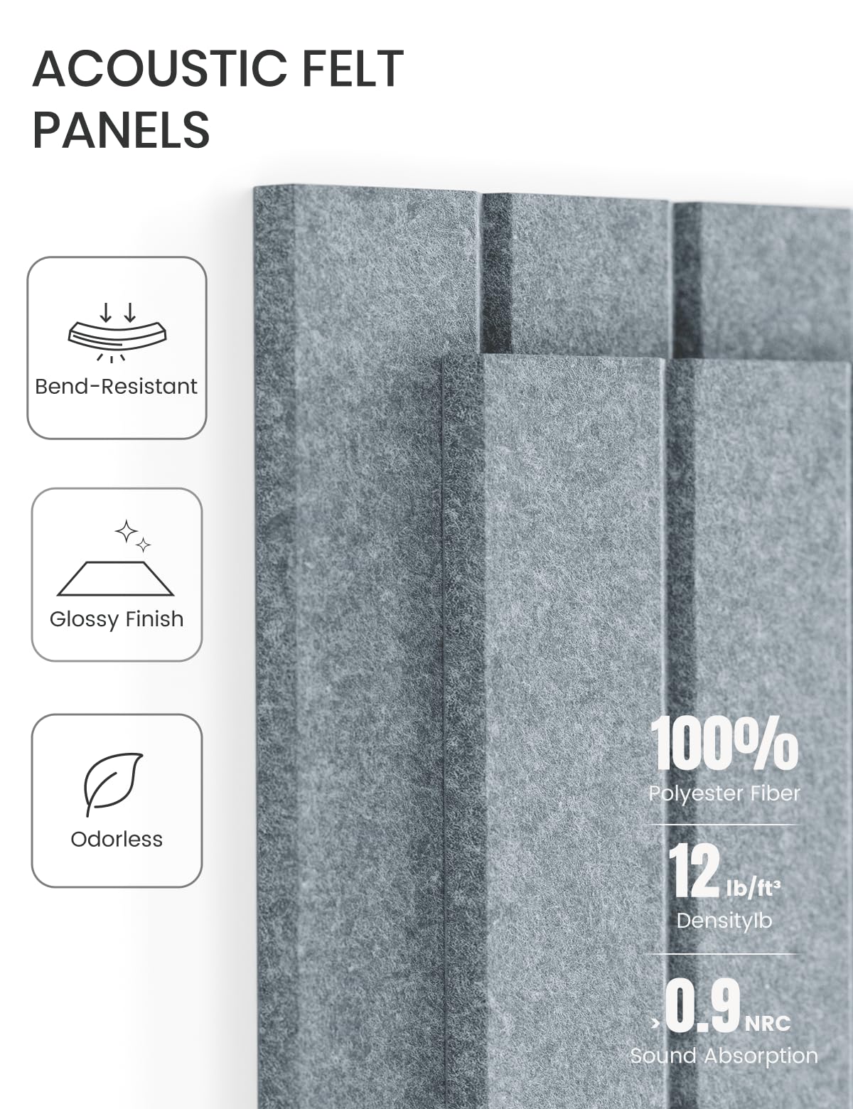 Large Felt Bulletin Board 48" x 36" Cork Board Alternative-12 Pack with 70 Safe Removable Adhesive Tabs, Cork Boards for Walls Pin Board for Home Office Classroom Felt Board-Blue Gray