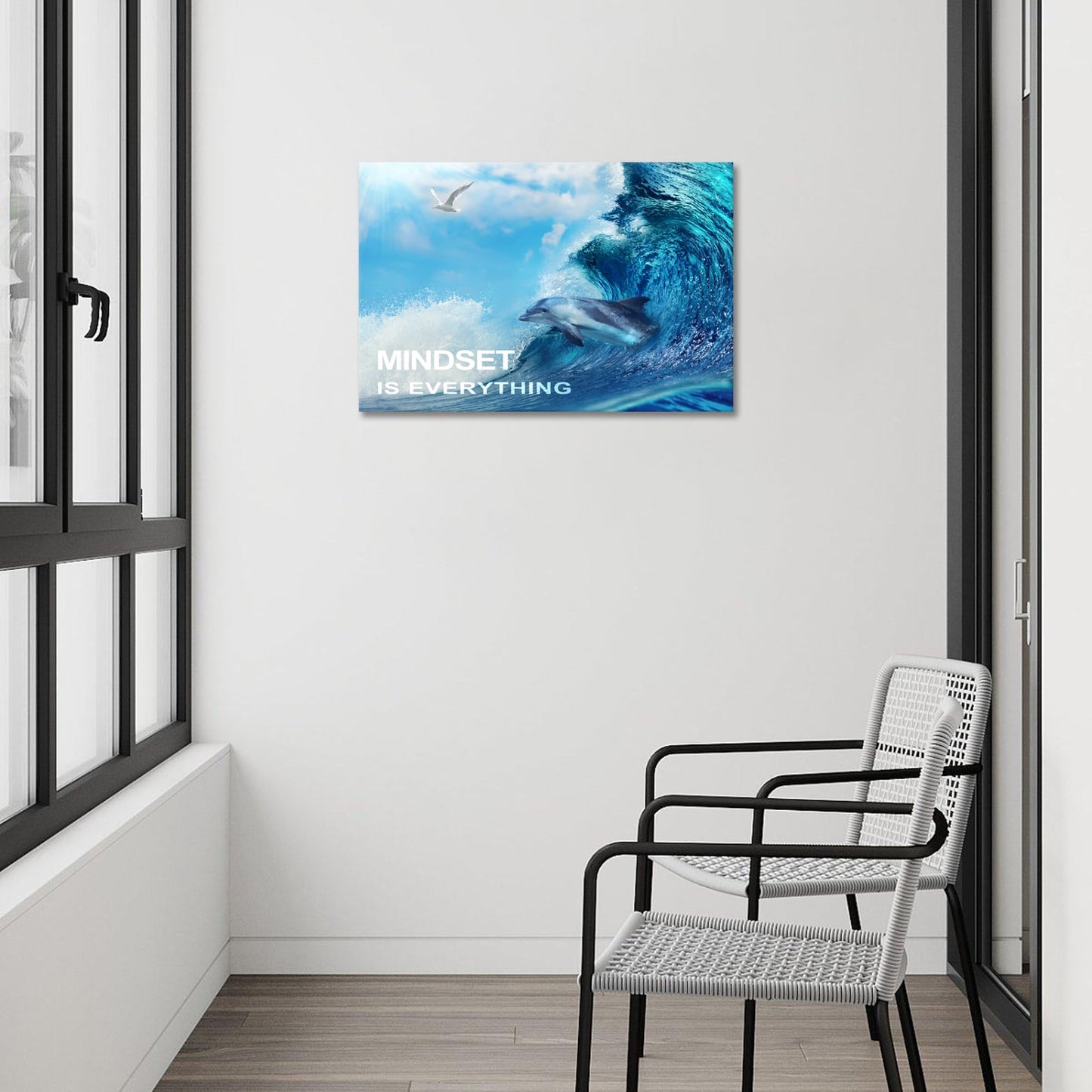 BWSPACE Mindset is Everything Wall Art Office Decor Motivational Quotes Dolphin Canvas Wall Art Prints Entrepreneur Bundle Set 1 Pieces Inspirational Wall Art Decorations for Home