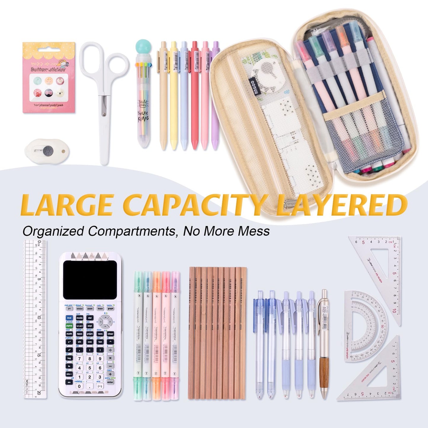 EASTHILL Big Capacity Pencil Pen Case Office College School Large Storage High Capacity Bag Pouch Holder Box Organizer Blue