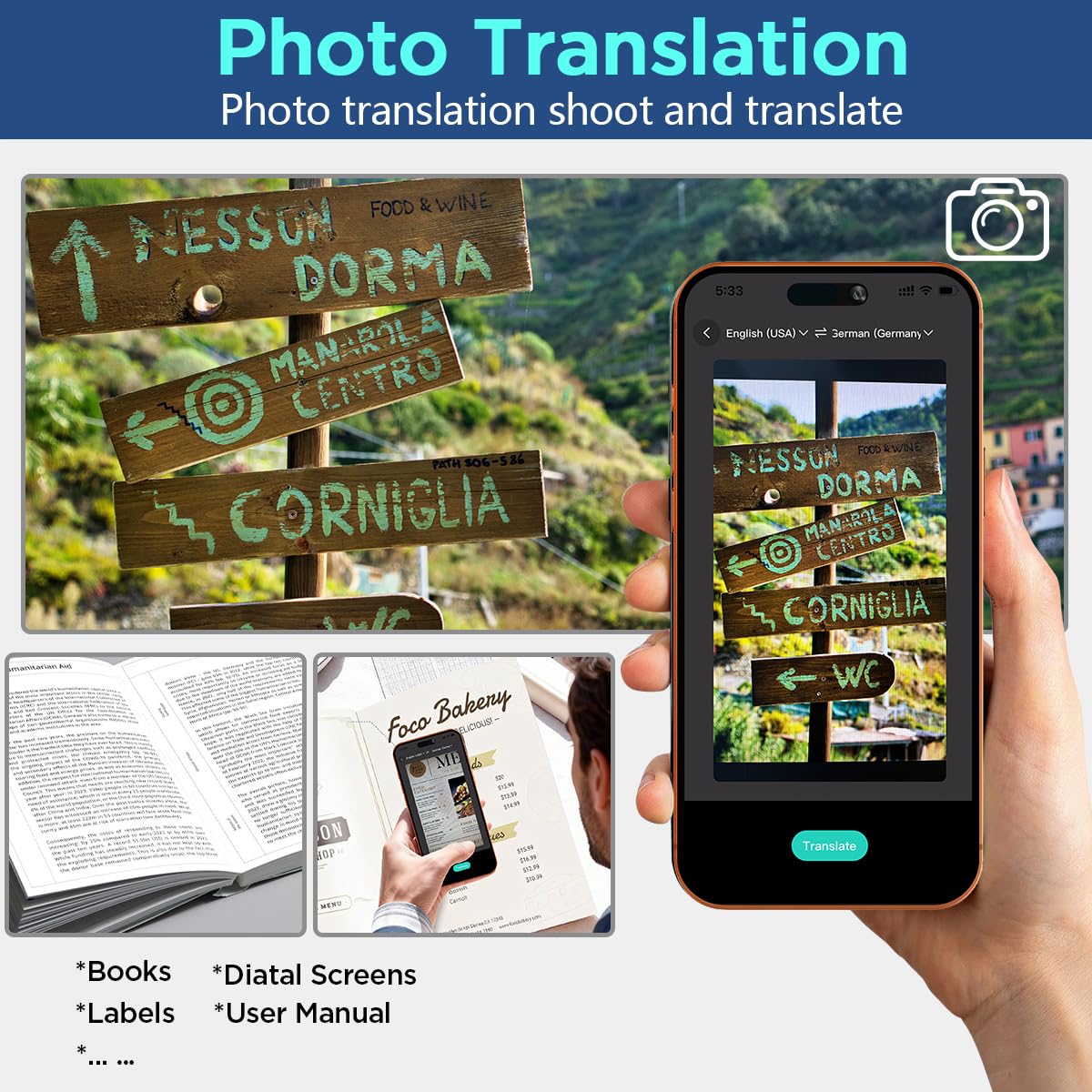 AICase AI Smart Translator,Language Translator Device,App Control,Free AI Transcribe& Summarize,Support 136 Languages,Audio Recorder/Translation forLectures,Meetings,Calls,Travel,Trip.Non-Pro Version
