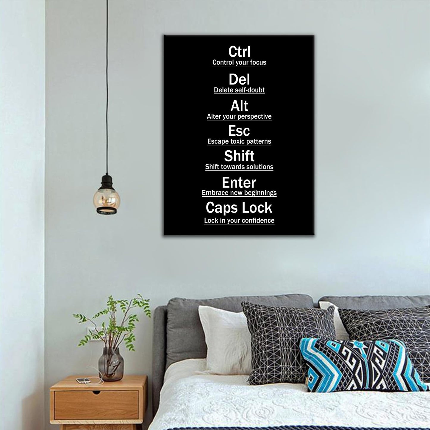 Inspirational Wall Art Office Decor for Men Ctrl Alt Del Motivational Discipline Canvas Poster Inspiring Painting Print Wall Pictures for Living Room Gym Office Stretched and Framed [18''Wx24''H]