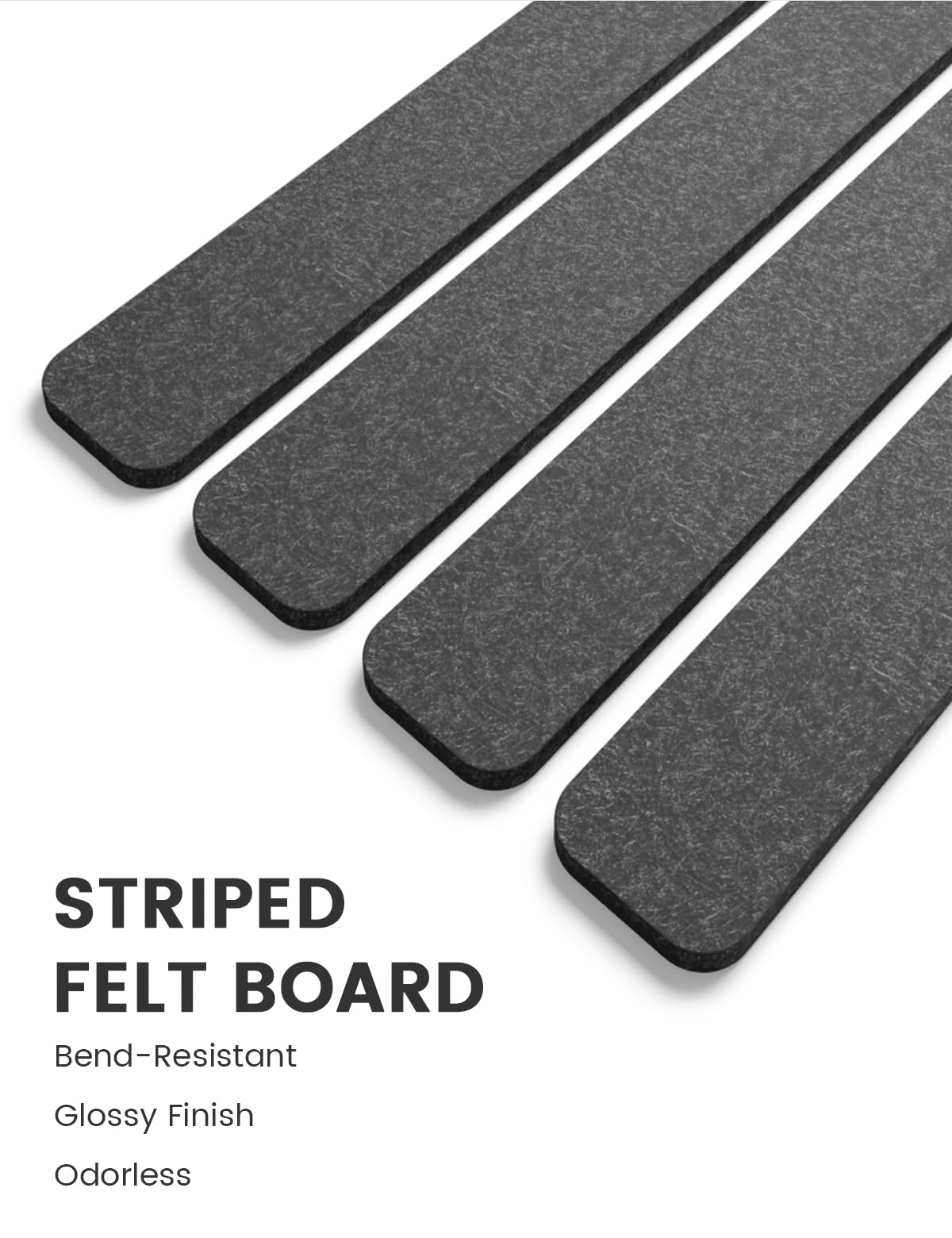 Fluxynara Cork Board Alternative Felt Strip Board 8-Pack 13"x2", Office Pin Board with 50 Push Pins, Adhesive Install for Bedroom Door & Home Office (Charcoal Gray)