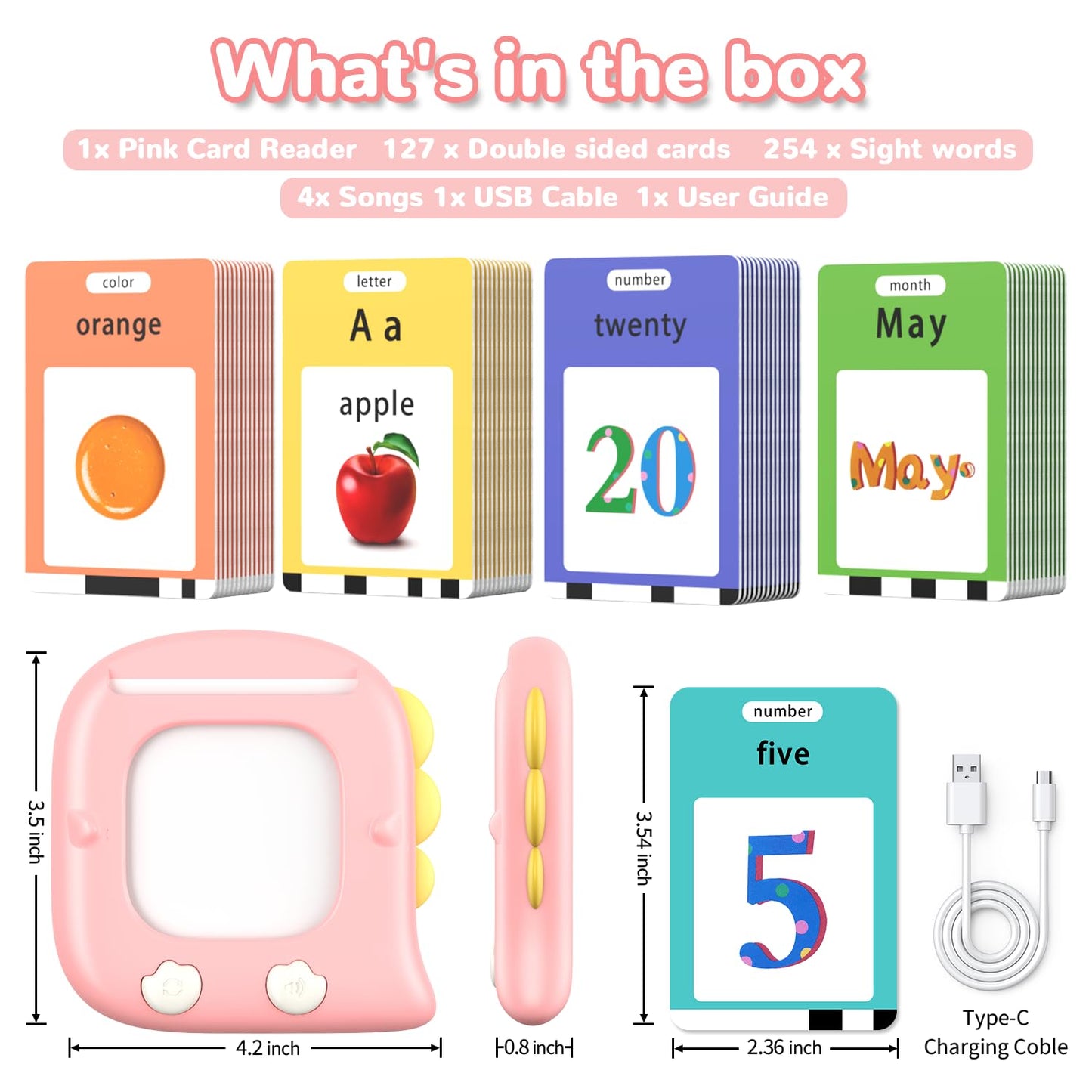 Kidzdo Dinosaur Talking Flash Cards for Toddlers 1 2 3 4 5 6 Years Old, 254 Words Pocket Speech Language Learning Toys, Great Easter Birthday Gift Ideas for Girls Ages 1-6, Pink