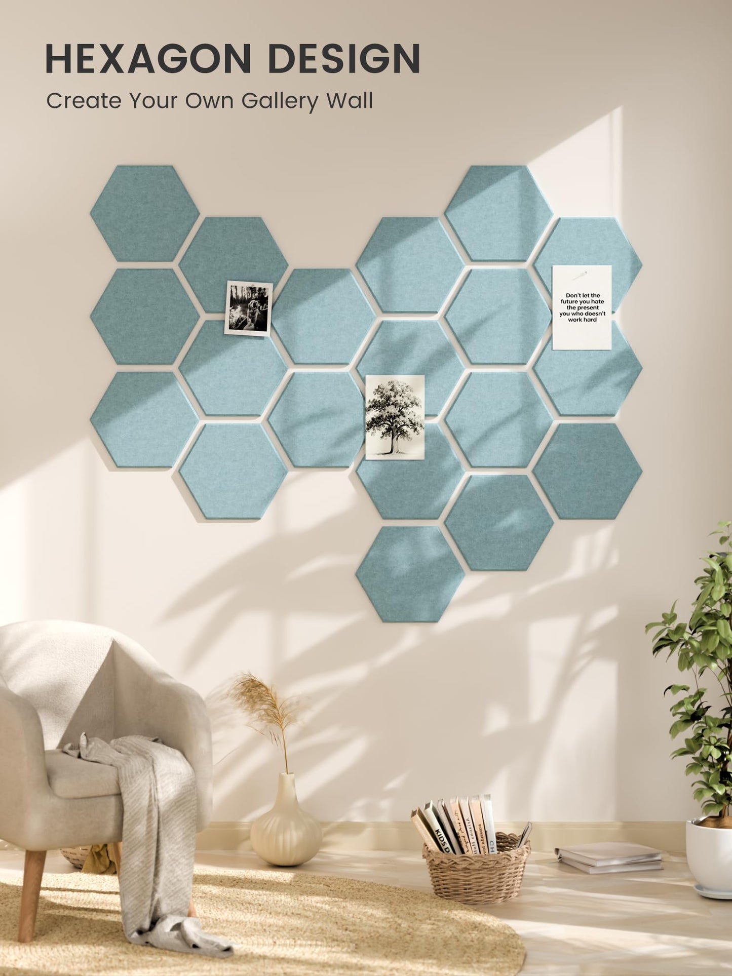 Fluxynara Hexagon Cork Board Alternative for Walls Decor-8-Pack Felt Bulletin Board Tiles,with 30 Pushpins,50 Adhesive Tabs for Office,Classrooms & Home Pin Board Felt Board-Teal Blue