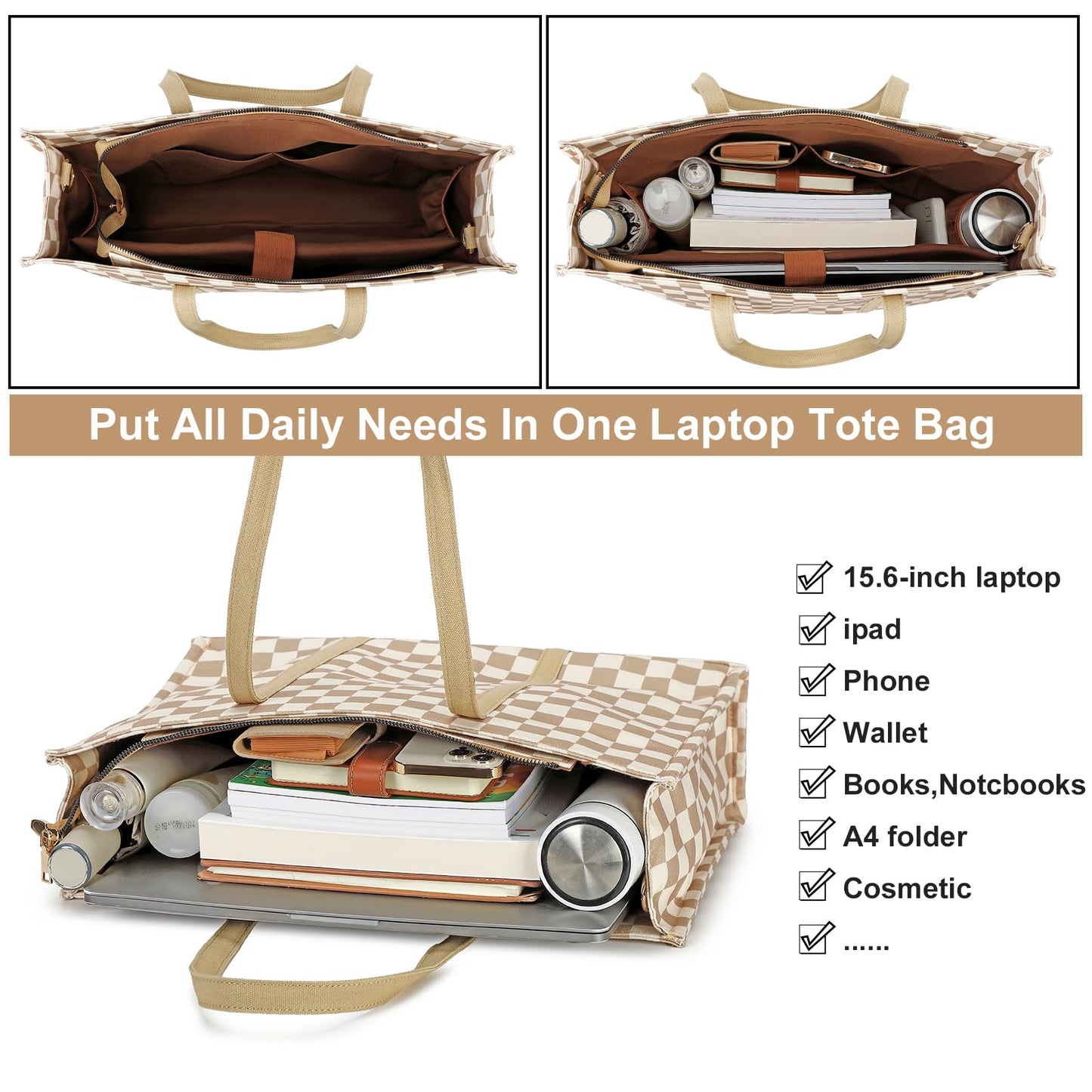 Laptop Tote Bag for Women Work 15.6 inch Canvas Shoulder Bags Computer Messenger Purse Teacher Handbag Office Briefcase