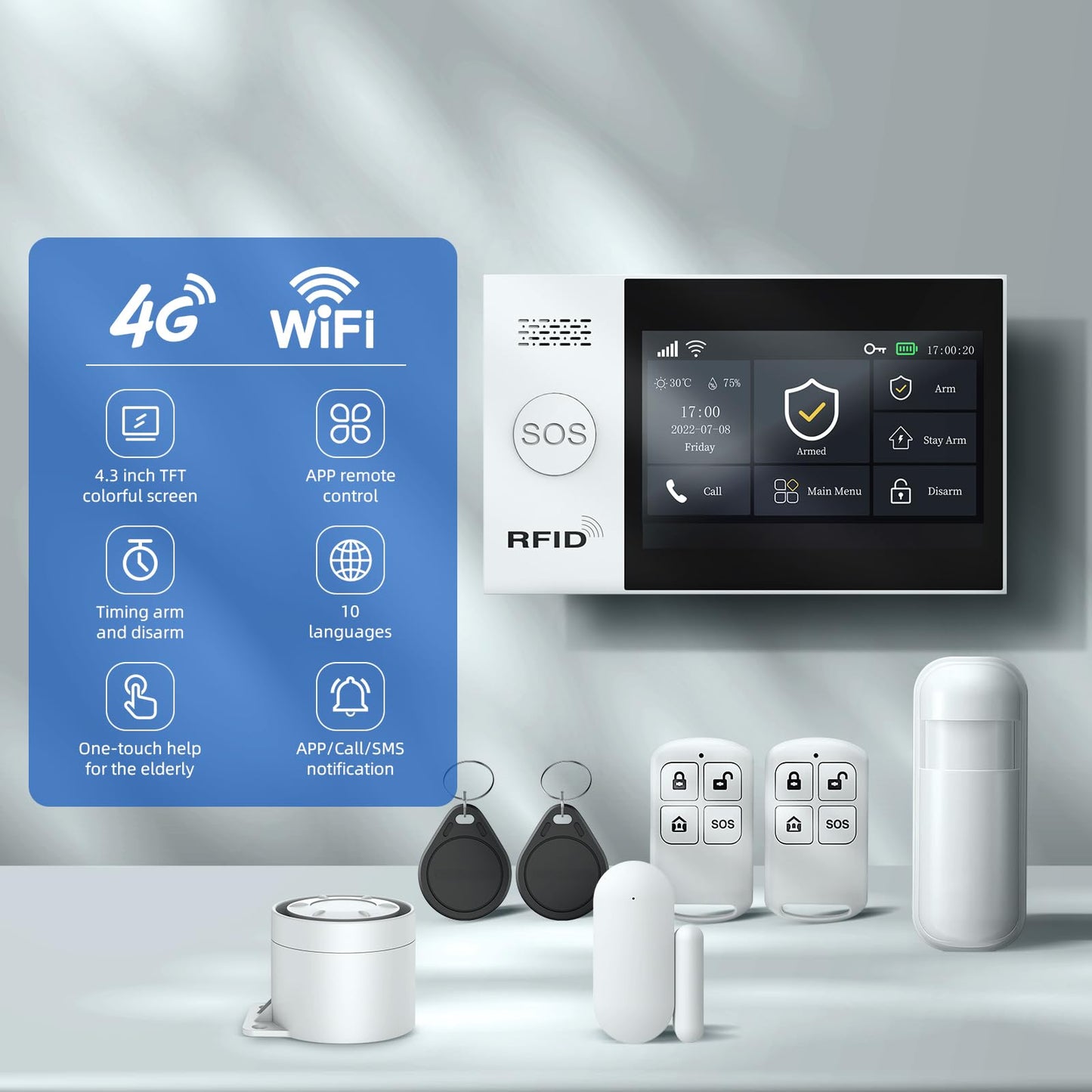 LWOHSI Wireless Home Alarm System with LCD Touch Screen,Smart Home Security Systems with DIY Door Sensor,Motion Detector,GSM 4G /App Instant Alerts for Apartment,No Monthly Fee
