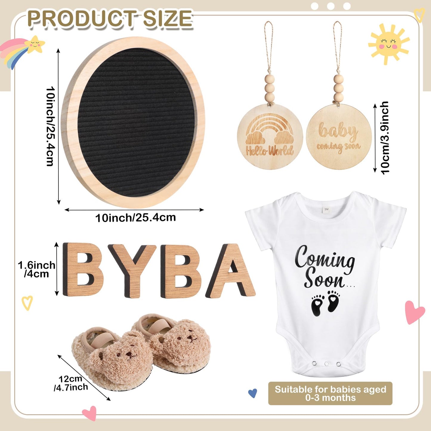 Canlierr 8 Pcs Pregnancy Announcement Set Pregnancy Reveal Ideas Include Felt Letter Round Board Kit Baby Bodysuit Booties Wood Blocks Wooden Signs for Coming Soon Baby Announcement(Black)