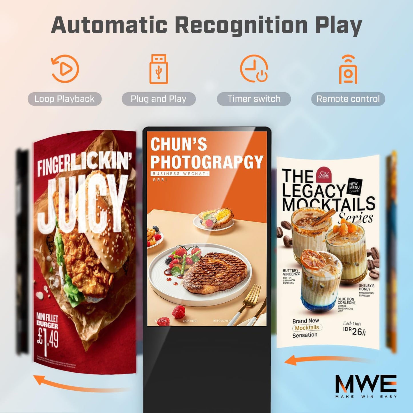 QIXZOCV MWE 32 Inch Indoor Floor Standing Digital Signage Advertising Display Kiosk LCD Screen Commercial Totem Android System Vertical Poster with Auto Media Player