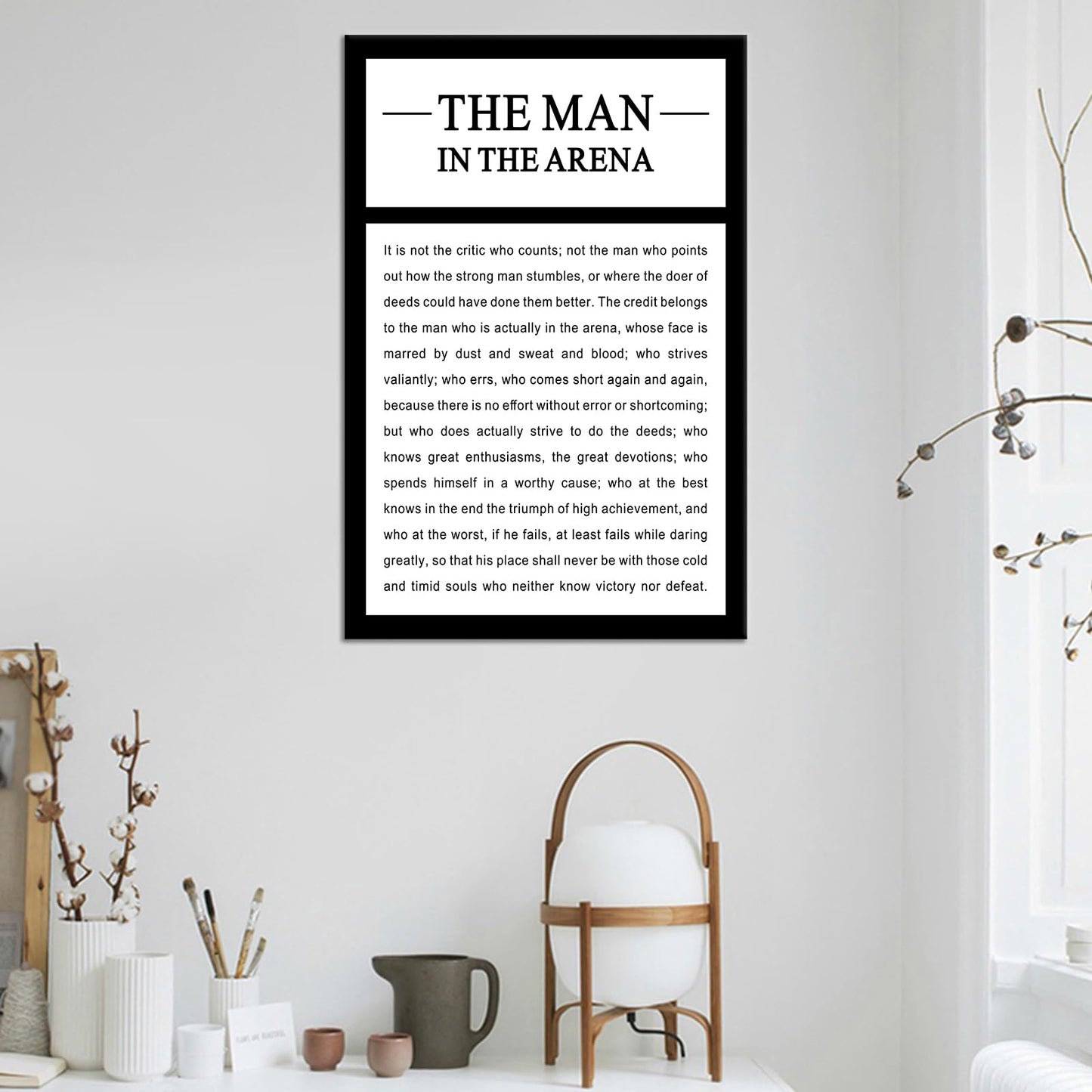 Inspirational Wall Art Home Decor The Man In The Arena Canvas Poster Print Motivational Positive Quotes Picture Painting Artwork for Modern Gym Living Room Office Stretched and Framed [12''Wx 18''H]