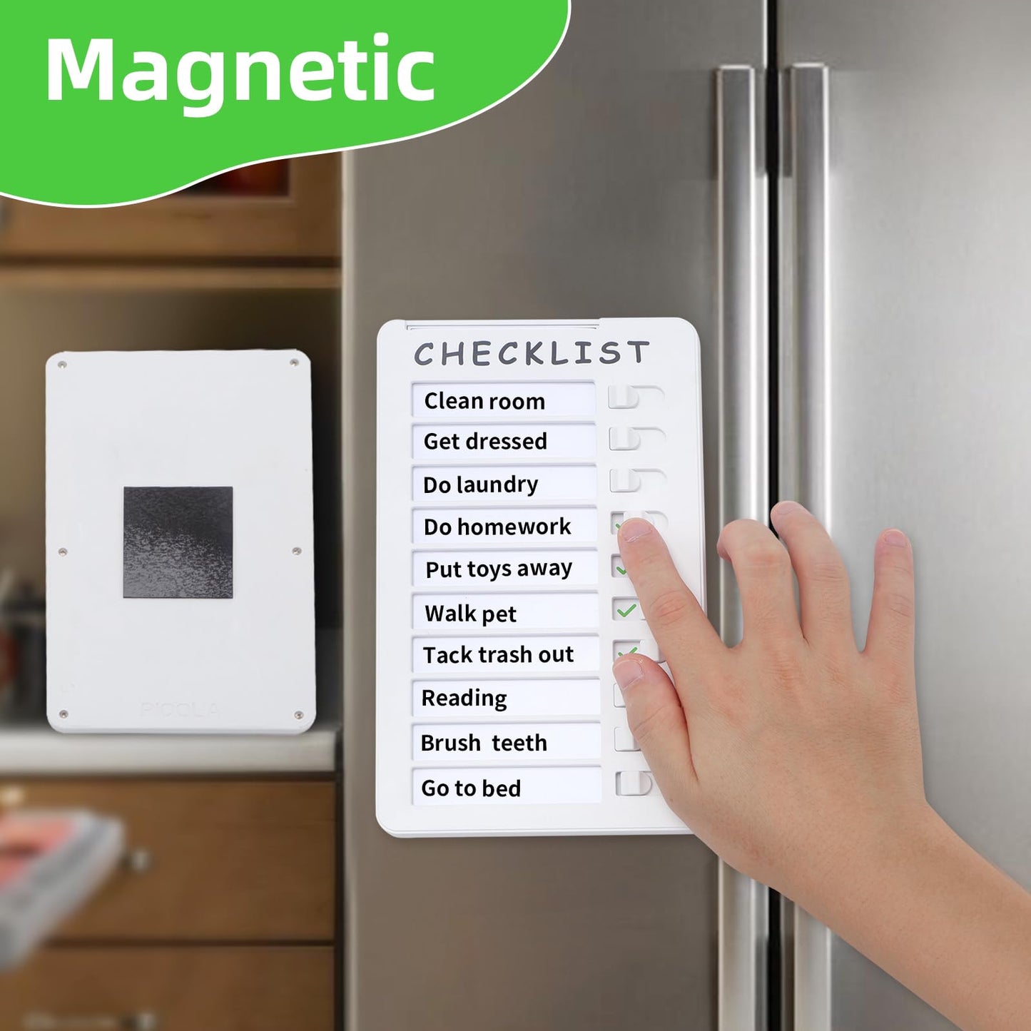 2-Pack Magnetic Dry Erase Checklist Board – Reusable Whiteboard Task Planner with Sliding Checkmarks, Includes Mounting Tape