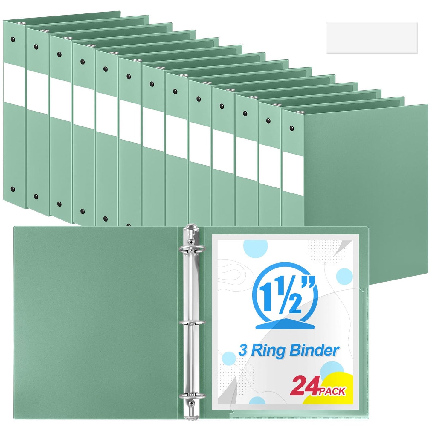 Henoyso 24 Pcs Sage Green 1.5" 3 Ring Plastic Binder Bulk, 1 1/2 Inch Soft Flexible Binders Round Rings, Fits Letter Size 8.5'' x 11'' Paper, Holds 350 Sheets, for School Office (1.5 Inch)