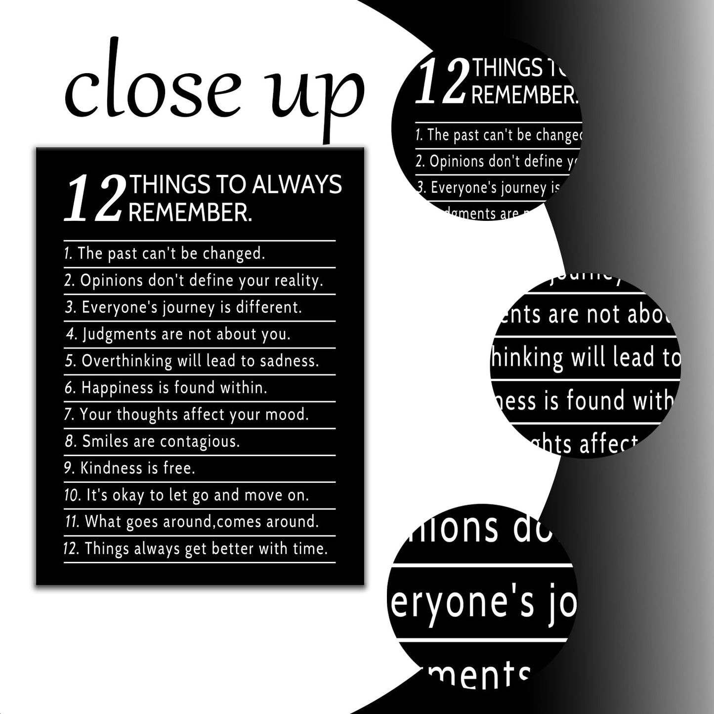 DINGFUN Inspirational Posters for Office 12 Things to Always Remember Canvas Wall Art, Black White Quote Single Panel Wall Decor for Home Office Dorm Classroom 24x18 Inch