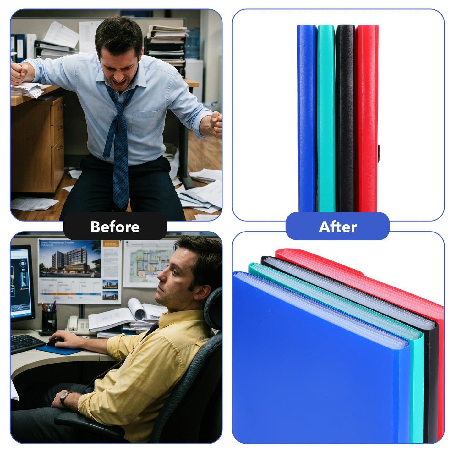 4-Pack A4 Accordion File Organizer with Rope Closure, 7 Pockets Accordion File OrganizerSmall Document Organizer in Black Blue Green Red, Includes 4 Label Sheets