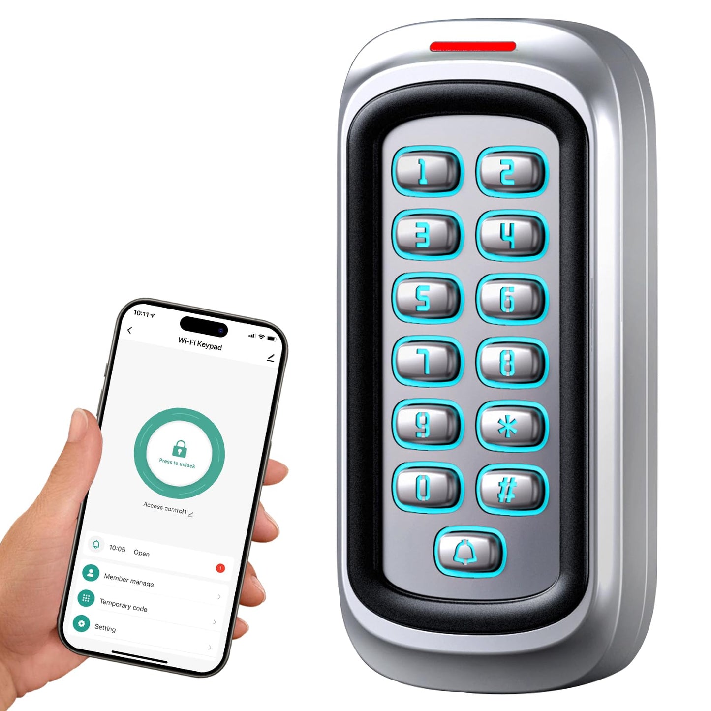 Wireless WiFi Access Control Keypad, 12V DC Metal Door Access Control System, IP68 Waterproof, TUYA Wireless Remote Unlock, Universal Keyless Entry Keypad for Garage Door Opener, Gate Opener
