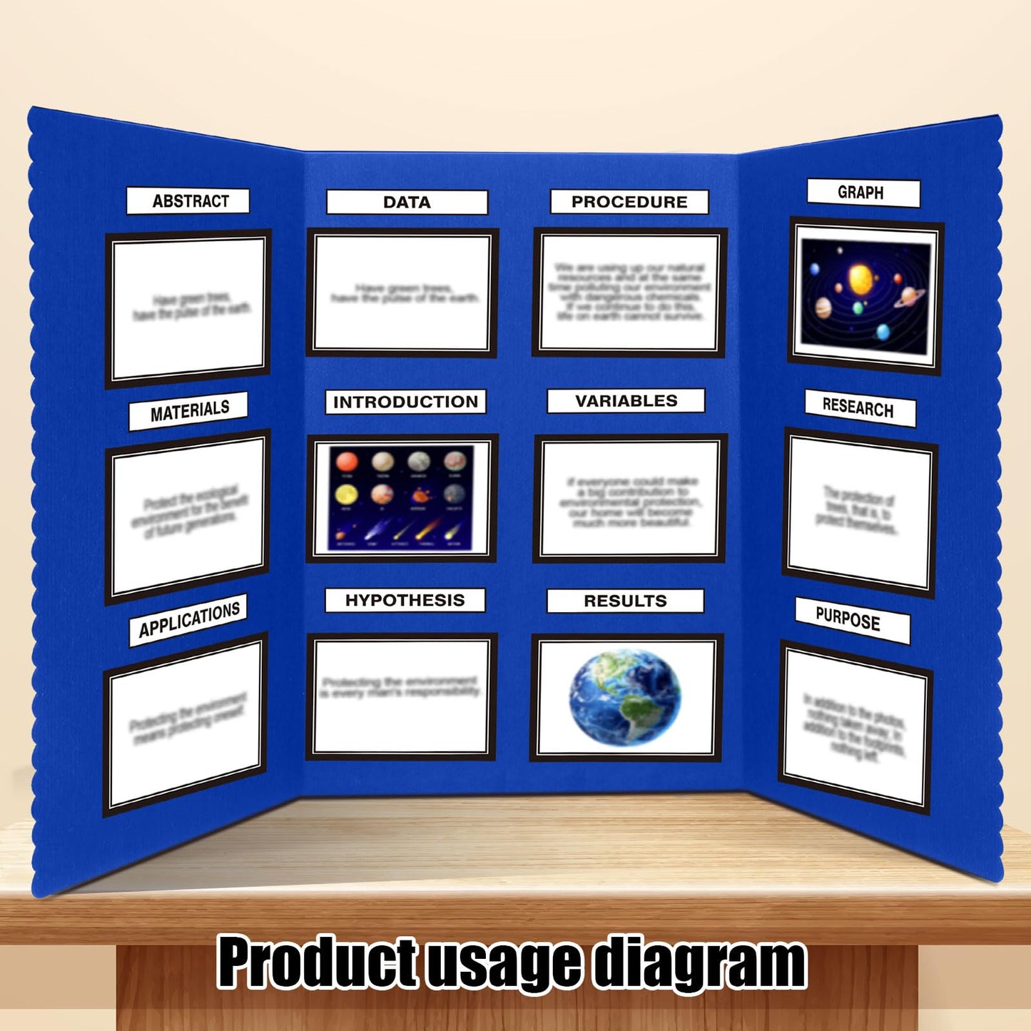 Paterr Trifold Poster Board with Storage Bag, Hook and Loop Fabric, Foldable 3 Panel Presentation Board for Science Fair and Exhibitions(Dark Blue,72 x 36 Inch)