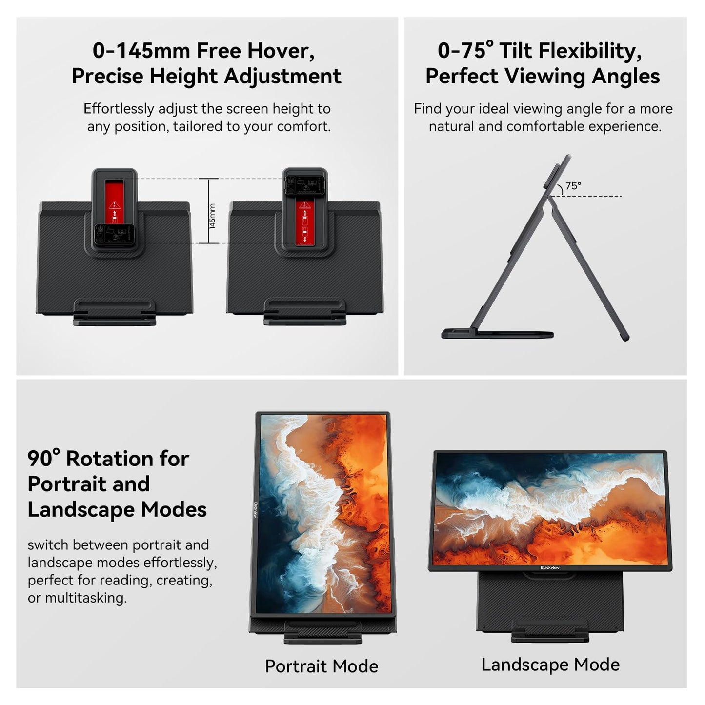 Blackview 24" Large Portable Monitor,1080P FHD 100Hz IPS Laptop Monitor Extender with Rotating Stand & VESA, Built-in Speakers, Portable Second Screen with USB-C HDMI for Work Gaming Office Home