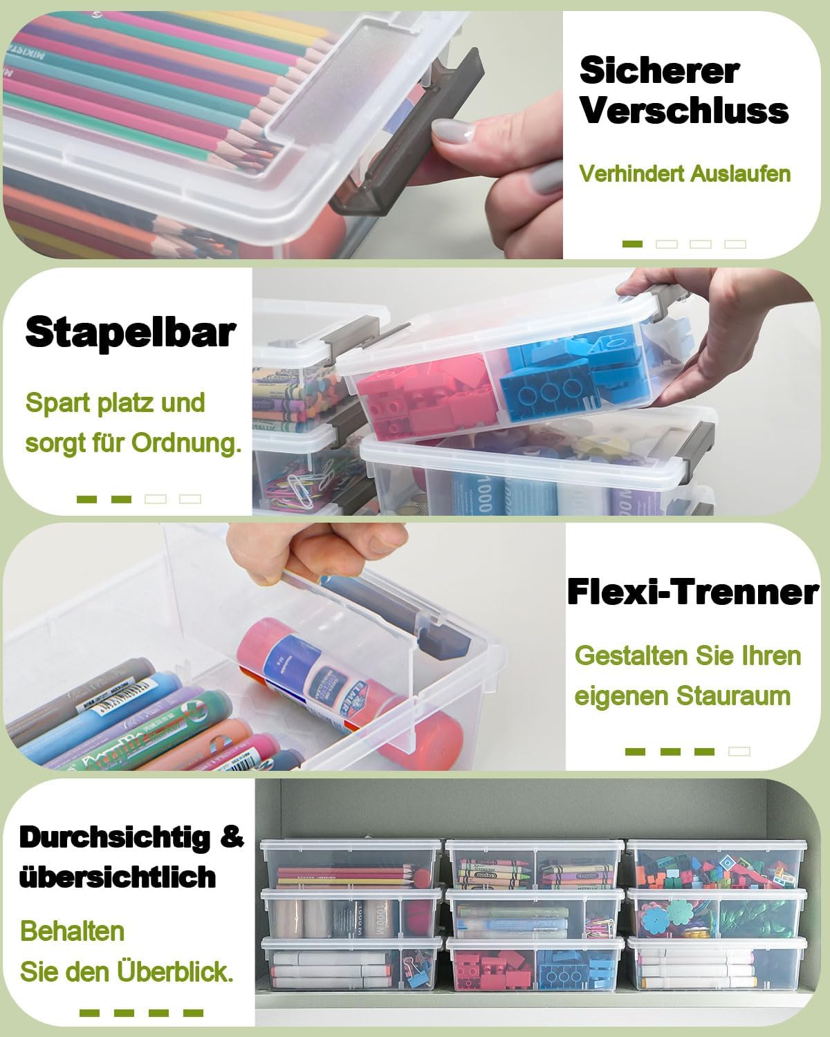 GEOPHIA 6 Pack Extra Large Pencil Box with Removable Divider, Thickened Pencil Case Bulk, Clear Crayon Marker Organizer Stackable Plastic Small Storage Containers for Pen Craft School Supplies(Grey)