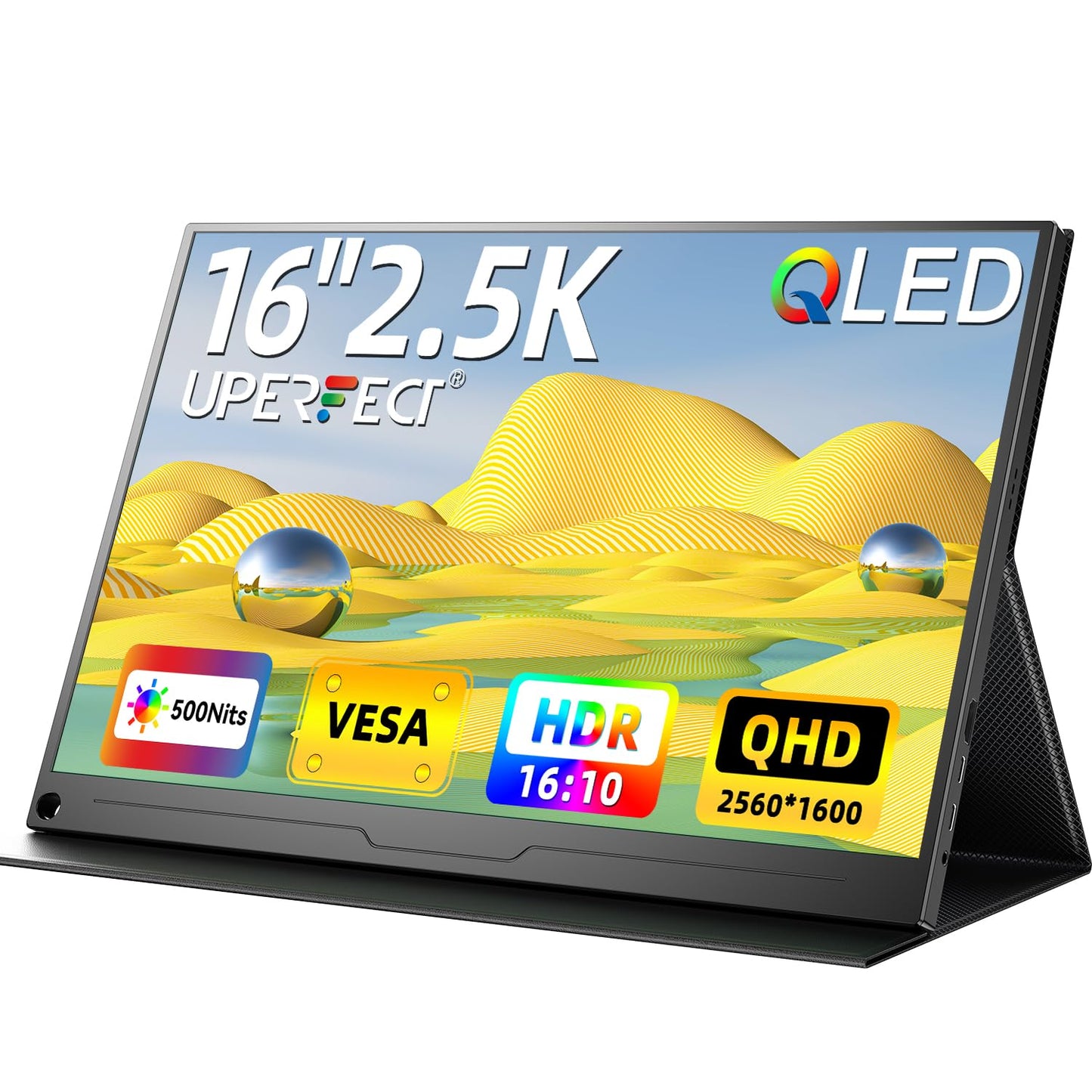 UPERFECT 2.5K QLED Portable Monitor, 16" 2560x1600 QHD Portable Gaming Monitor 120% sRGB HDR Laptop Monitor w/VESA & Smart Case Matte Eye Care External Second Screen for PC Laptop Phone Game Console