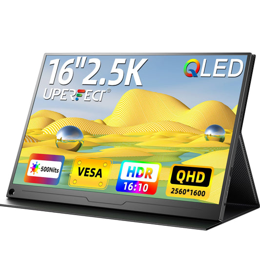 UPERFECT 2.5K QLED Portable Monitor, 16" 2560x1600 QHD Portable Gaming Monitor 120% sRGB HDR Laptop Monitor w/VESA & Smart Case Matte Eye Care External Second Screen for PC Laptop Phone Game Console