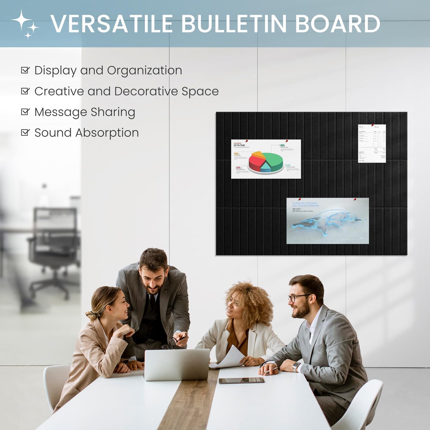 Large Cork Bulletin Board for Wall 36"x24", 6 Pack Felt Slat Wall Panel Tiles with 30 Pushpins, 25 Safe Removable Adhesive Tabs, Decorative Pin Board Tack Board for Office Home School