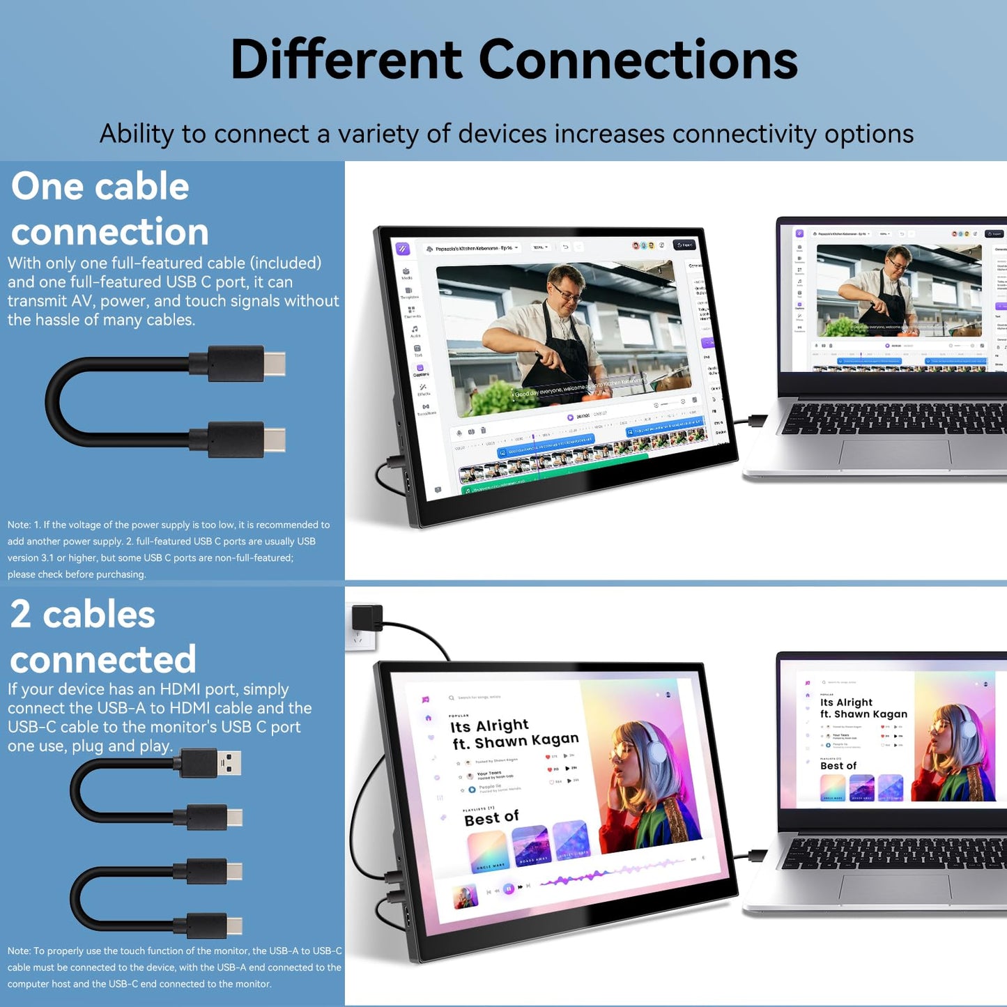 Pisichen Portable Touchscreen Monitor 16 Inch 1920X1200P IPS Touch Screen Monitor with USB C HDMI Port, 350cd/m², External Monitors for Laptop PC Phones Computer PS4/5