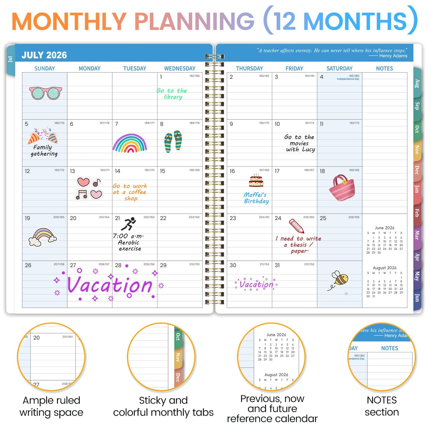 Teacher Planner 2026-2027 - Teacher Lesson Planner 2026-2027, July 2026 - June 2027, 8.5" x 11", Weekly & Monthly Lesson Plan Book for Teacher, Academic Planner with Colorful tabs, Inner Stickers