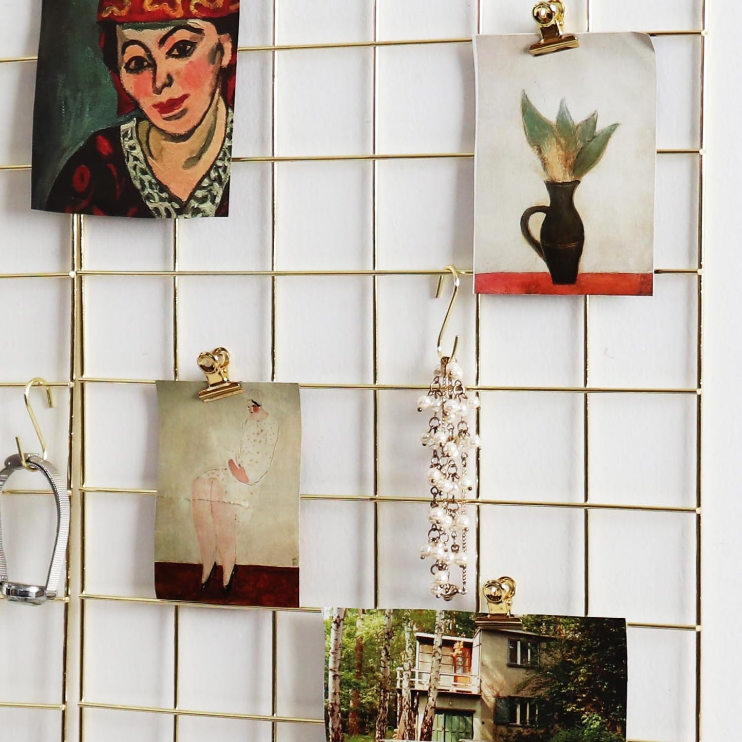 PEAUARL Metal Mesh Wall Grid Panel for Photo Display,Message Board,Size: 17.5" x 11.8",Pack of 2 (Gold)