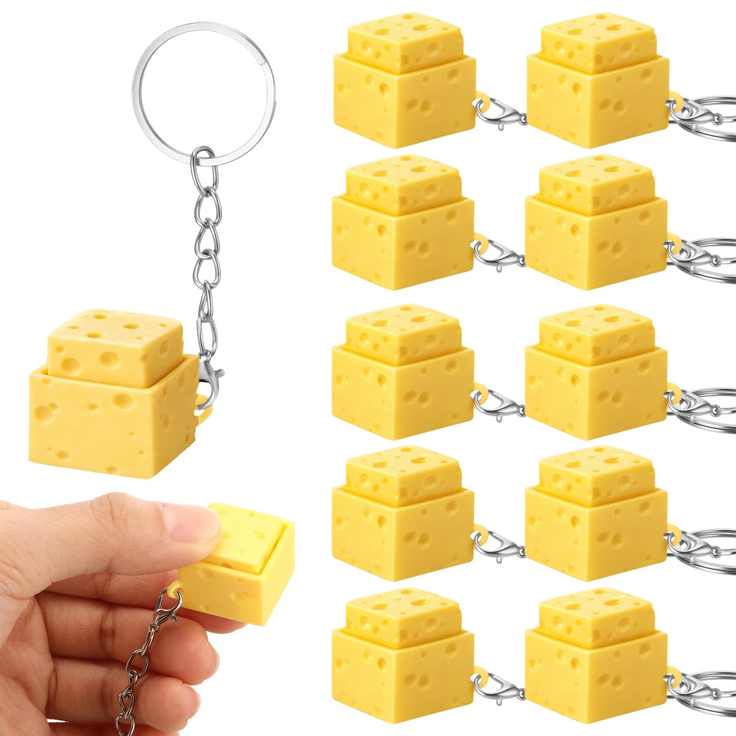 Kenning 12 Pcs Cheese Clicker Fidget Keychain Bulk 3D Printed Clicker Fidget Keyboard Stress Relief Keychain Gifts for Teachers Nurse Employee Coworkers Graduation Party Favors