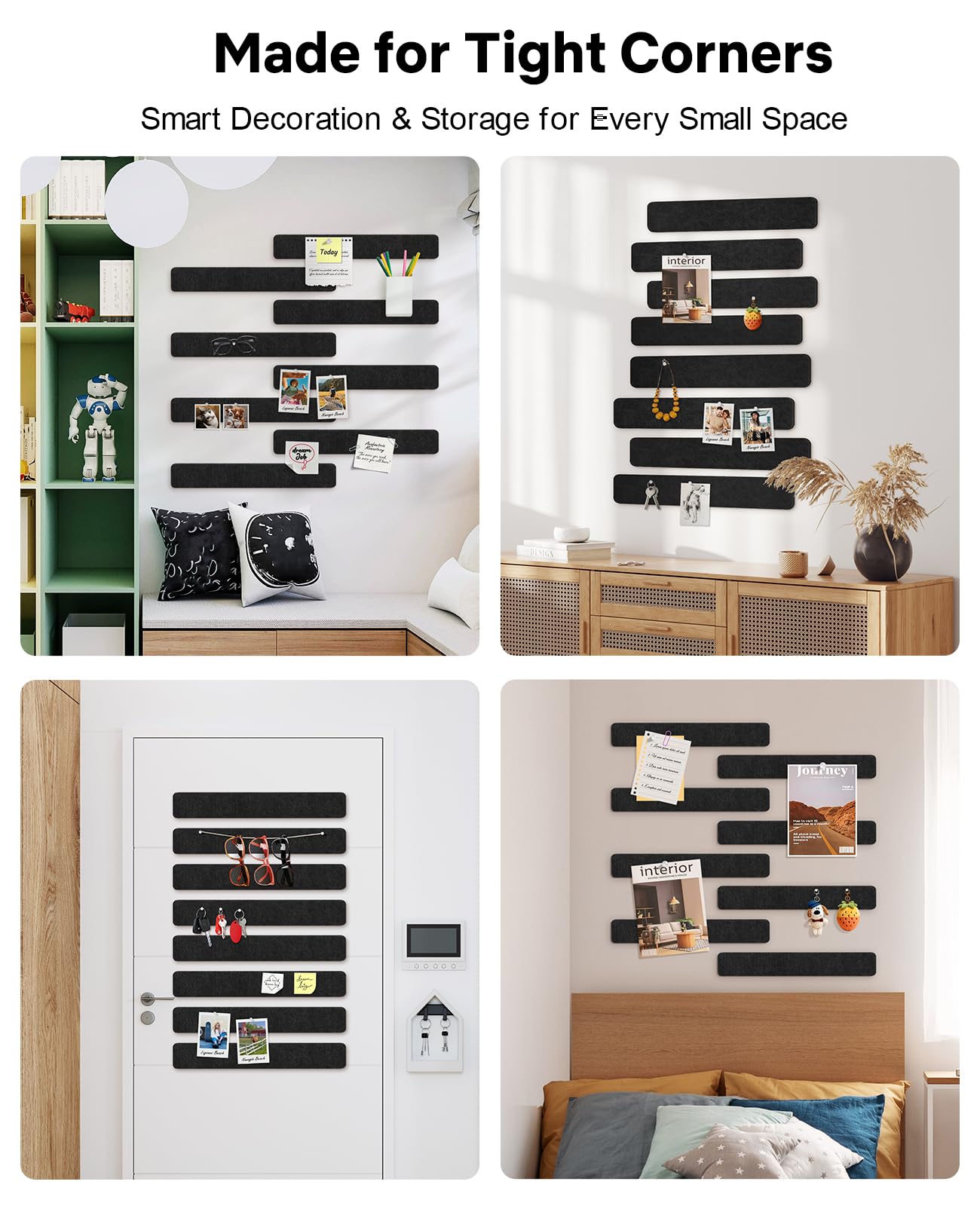 Small Cork Bulletin Board Tiles, Felt Wall Decor and Office Desk Accessories for Vision, Message Center, Picture and Prayer Board, Dorm, Room, Home Office Essentials and Organization(Black)