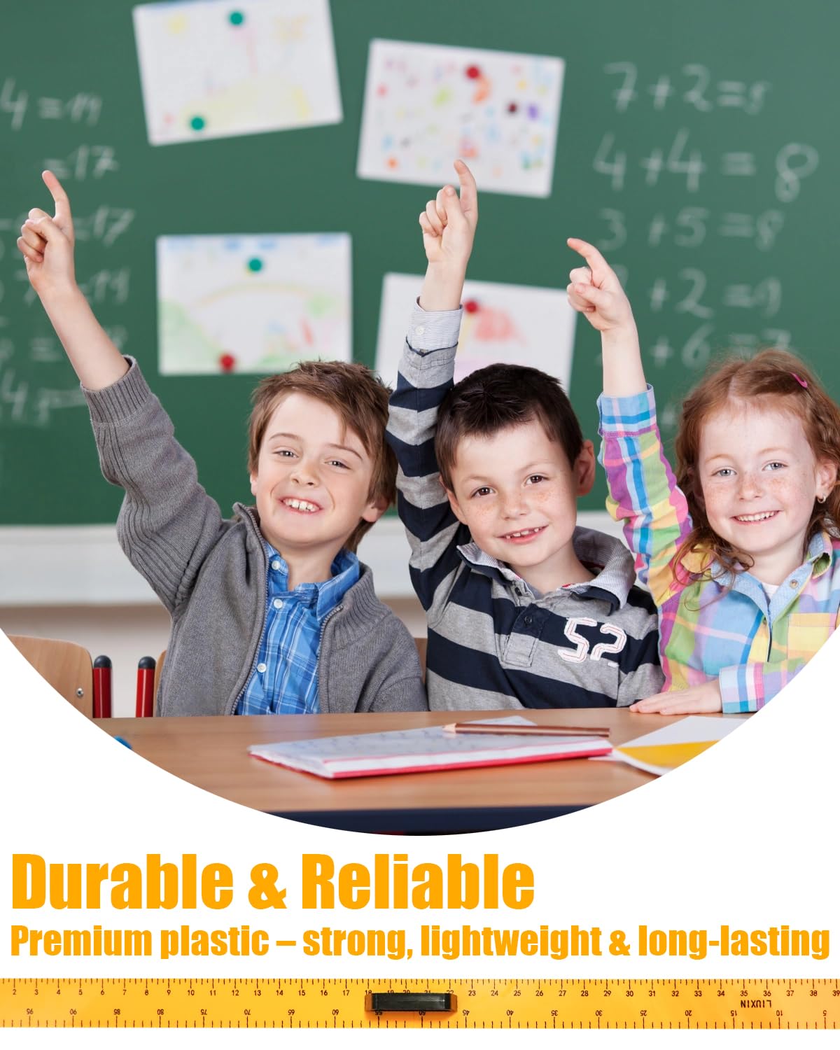39in Yellow Plastic Meter Stick with Handle, Detachable Sectional Ruler for Teachers Classroom Math Measuring Tools, Durable Teaching Ruler for Whiteboard Chalkboard Office