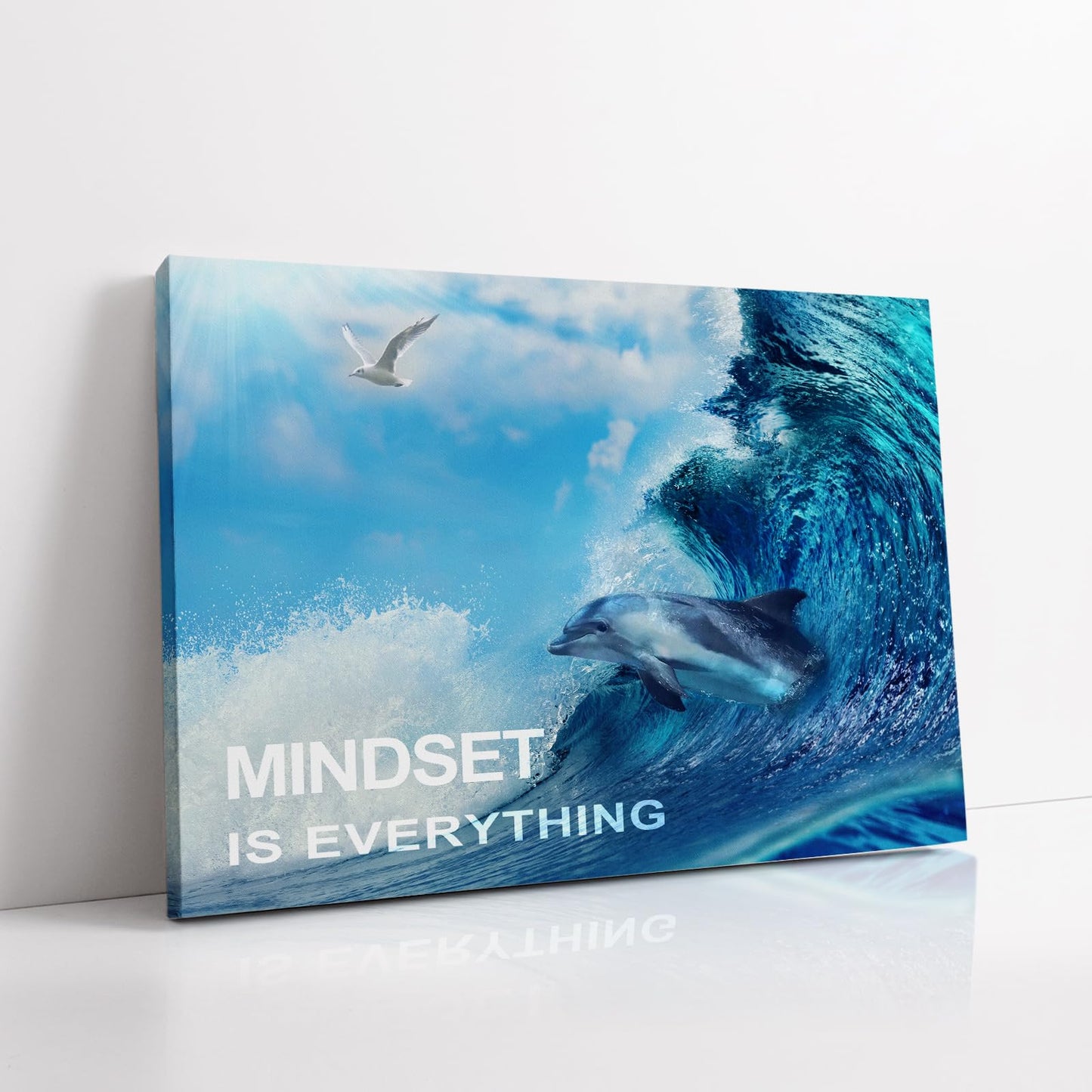 BWSPACE Mindset is Everything Wall Art Office Decor Motivational Quotes Dolphin Canvas Wall Art Prints Entrepreneur Bundle Set 1 Pieces Inspirational Wall Art Decorations for Home