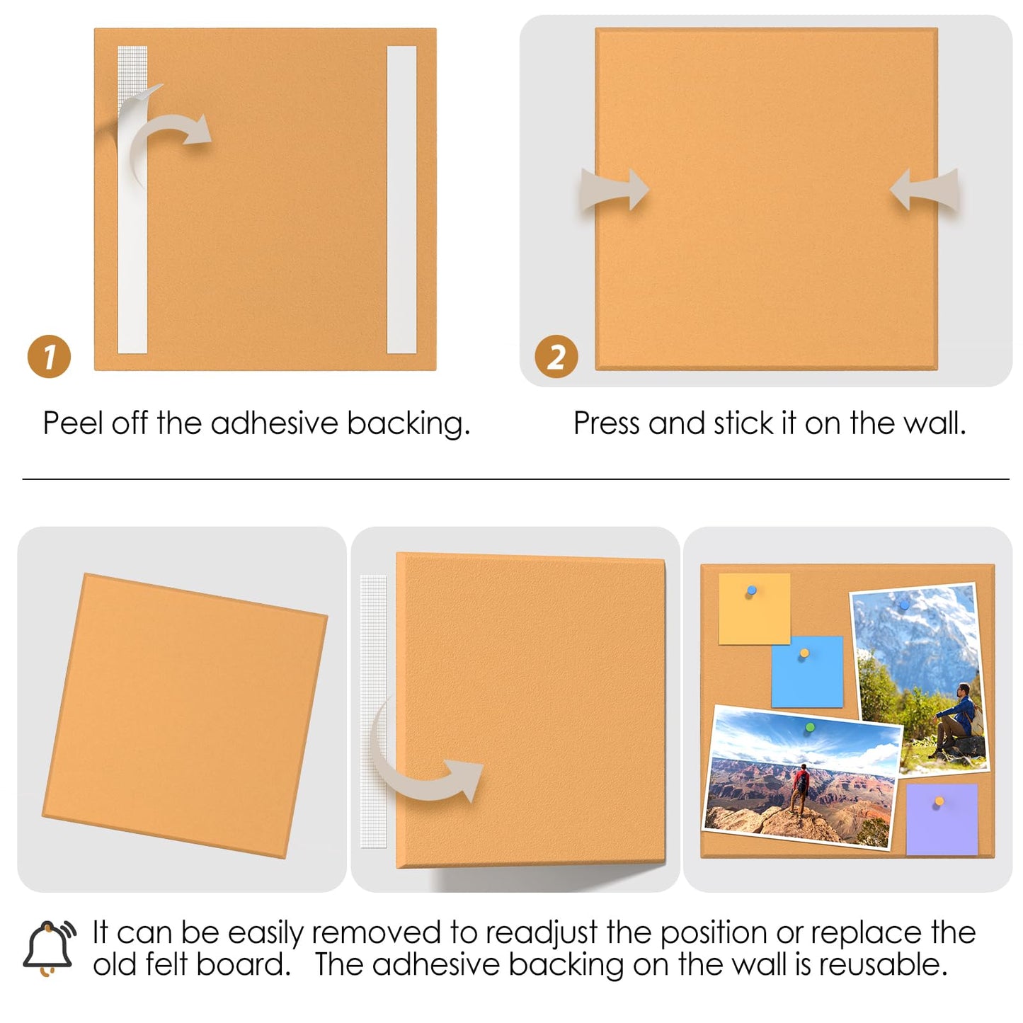 MaxGear Large Cork Board for Wall 36" x 24", Mustard Yellow Bulletin Board, 6 Pack Felt Wall Tiles with Pushpins, Cork Boards for Office Pin Board Tack Board Cork Boards