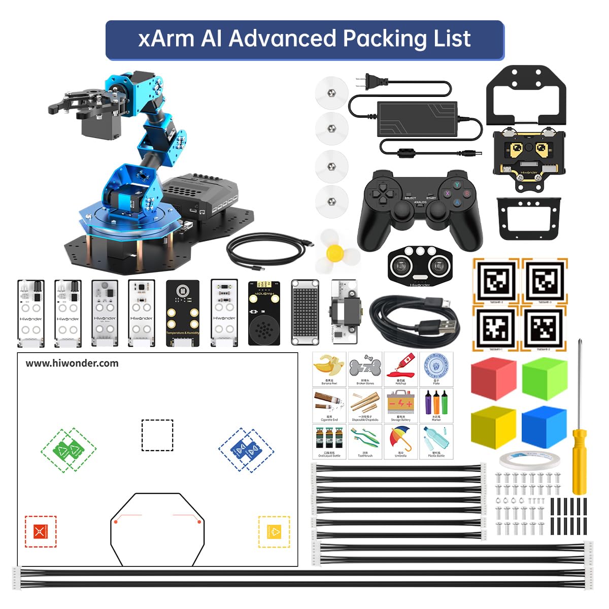 AI Vision & Voice Interaction Smart Robotic Arm for Arduino Scratch Python 6DOF Robot Arm STEM Project Educational Robot & Engineering Kits, Science/Coding/Programming Set, xArmAI Advanced Kit
