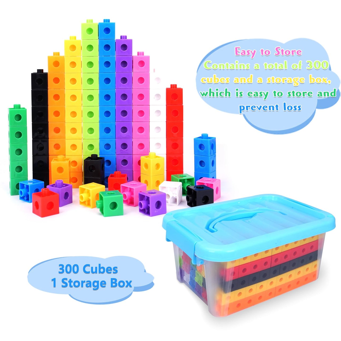 QUYSK 300 Pcs Linking Cubes for Kids - Counting Blocks with Storage Boxes, Connecting Cubes Math Manipulatives for Preschool & Elementary Aged Kids