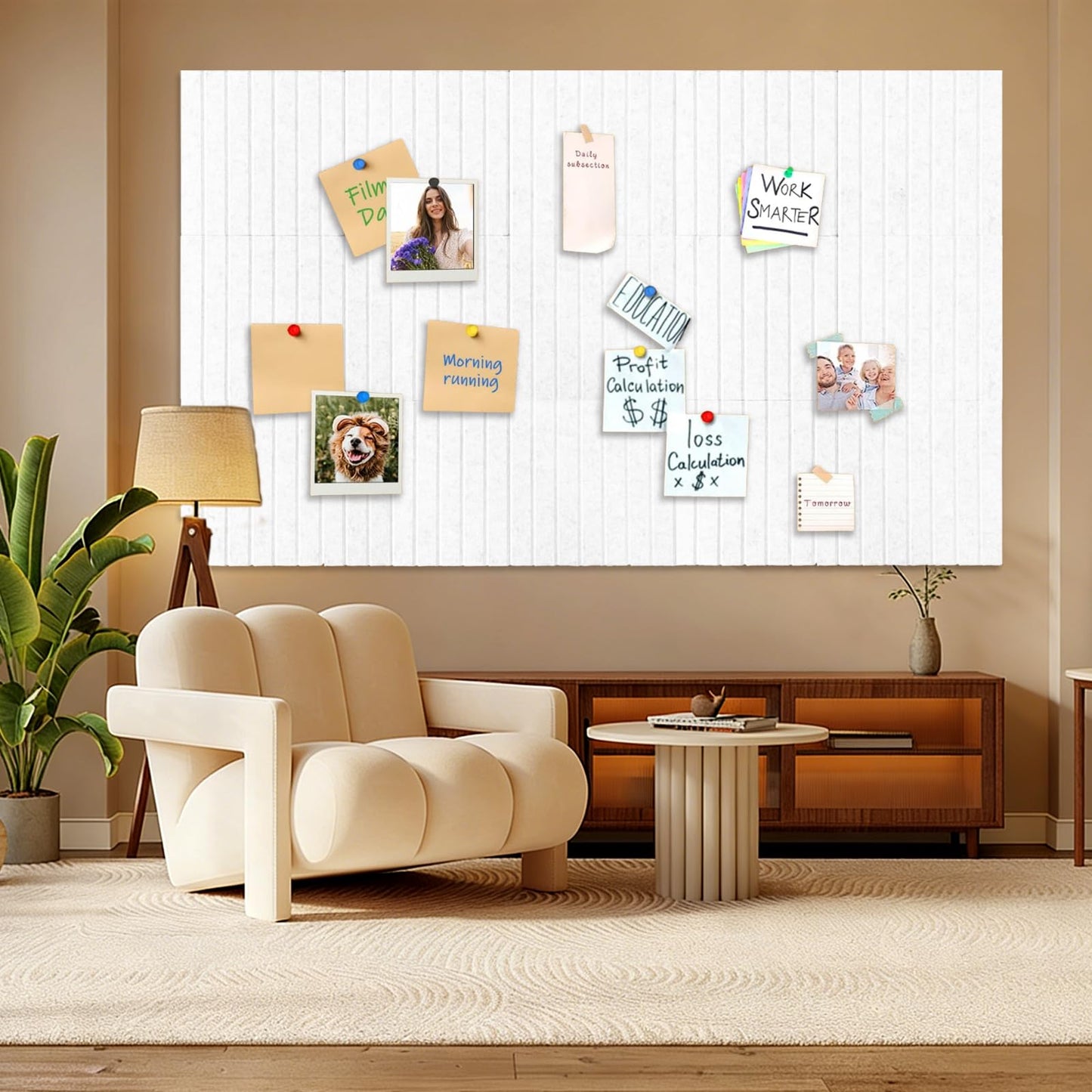 15 Pack Felt Bulletin Board, 35" x 59" Large White Pinboard with 30 Push Pins, Felt Pin Board, Self-Adhesive Cork Board Tiles for Home, Office Walls, School Classroom Message Photos Display