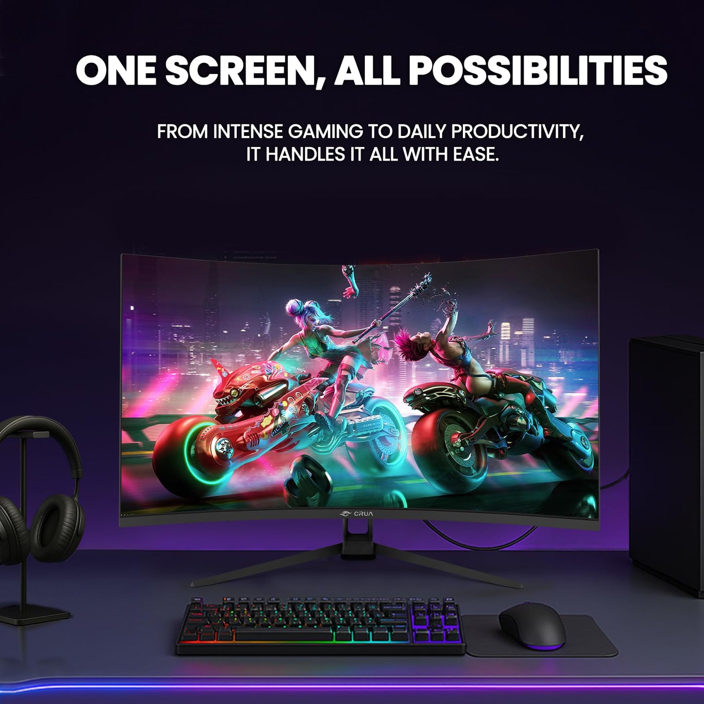 CRUA 32'' 4K Curved Gaming Monitor, UHD 3840x2160 240Hz VA Screen, 1500R, FreeSync, 120% sRGB, Built-in Speakers, PIP/PBP, DP 1.4 & HDMI 2.1, Tilt Adjustable/Wall Mountable-Black