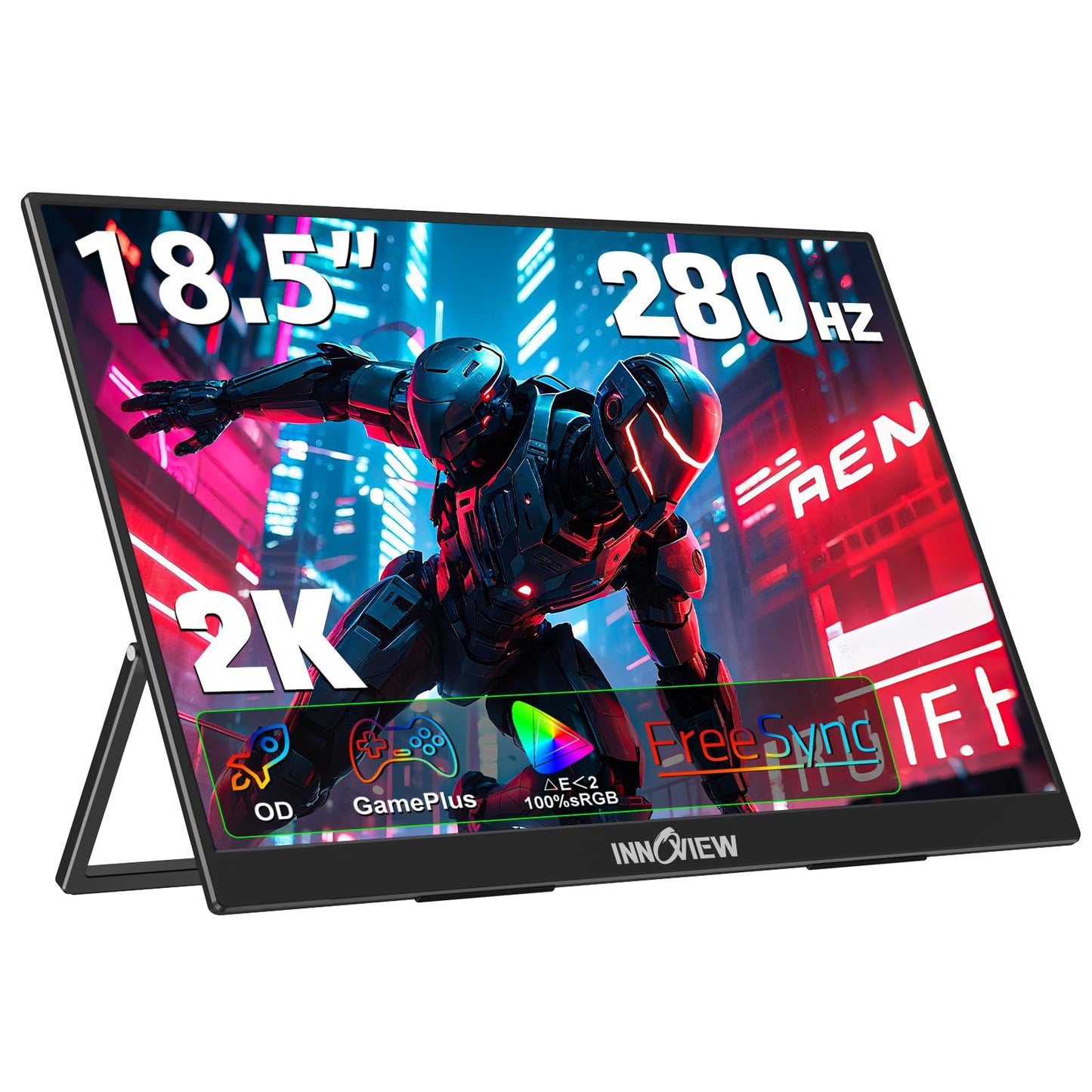 InnoView 18.5 Inch 280Hz Portable Gaming Monitor,2K QHD 100% sRGB Portable Monitor Gameplus HDR FreeSync Laptop Monitors,Portable Screen for PC Phone Game Console