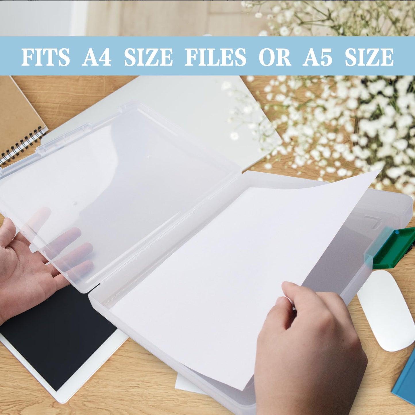 12 Pcs Clear A4 A5 File Box Document Plastic Storage Box with 48 Labels File Holder Organizer Paper Plastic Case Magazine Protector with Buckle Office School Supplies(Green)