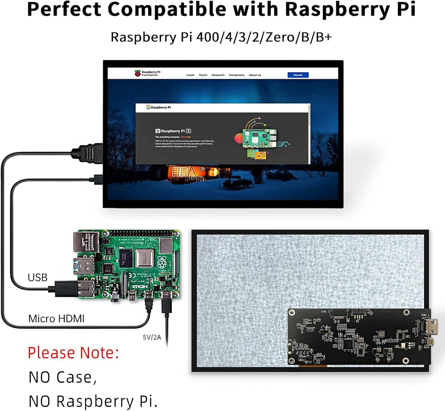 HMTECH 10.1 Inch Raspberry Pi Screen HDMI Monitor 1024x600 LCD Display 16:9 IPS Screen for Raspberry Pi 5/4/3/2/B/B+ Win11/10/8/7, Free-Driver, Non-Touch